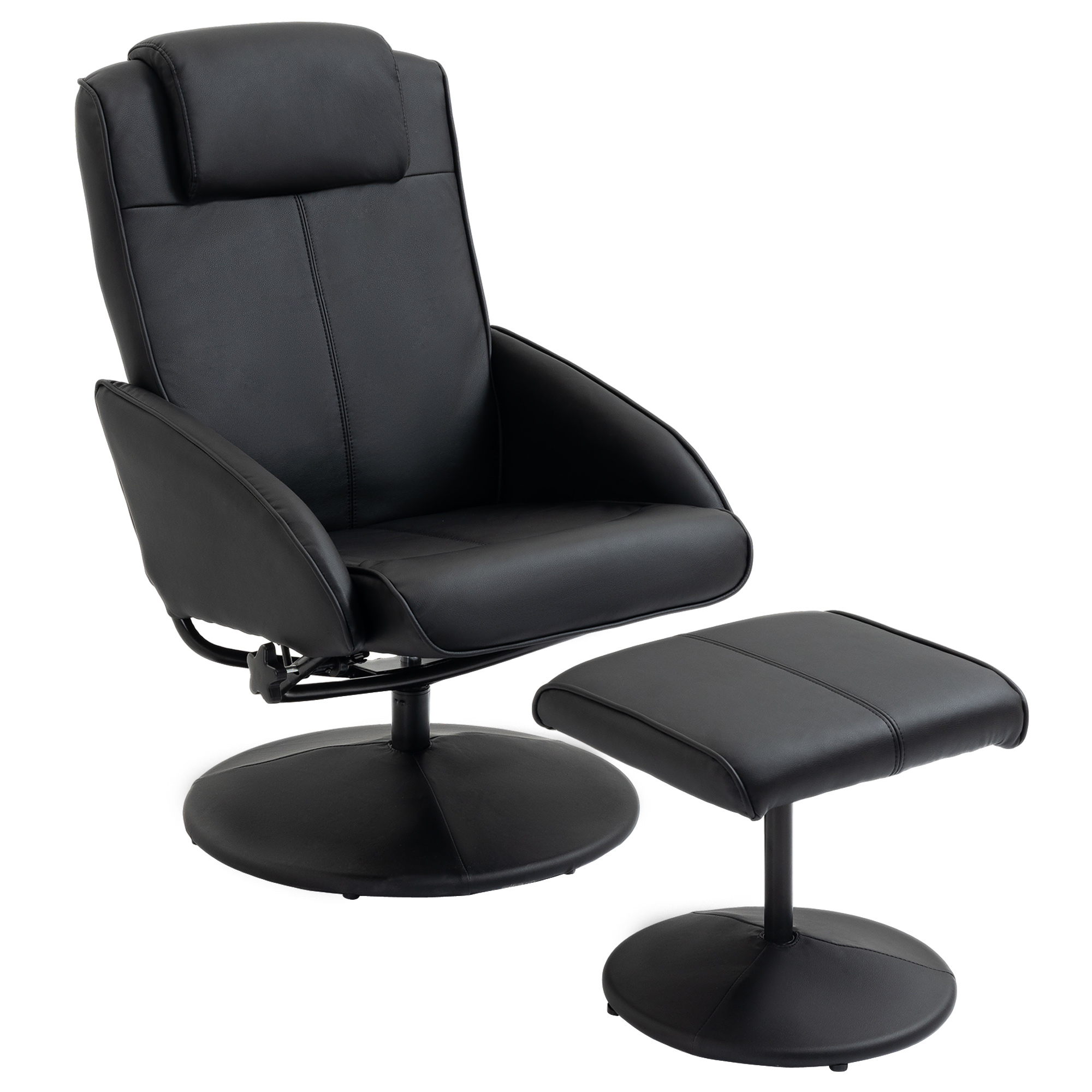 HOMCOM Fotoliu reclinabil de relaxare cu otoman pentru picioare si tapiterie din piele artificiala, 71x78x101cm, negru | AOSOM RO HOMCOM Fotoliu reclinabil de relaxare cu otoman pentru picioare si tapiterie din piele artificiala, 71x78x101cm, negru | AOSOM RO