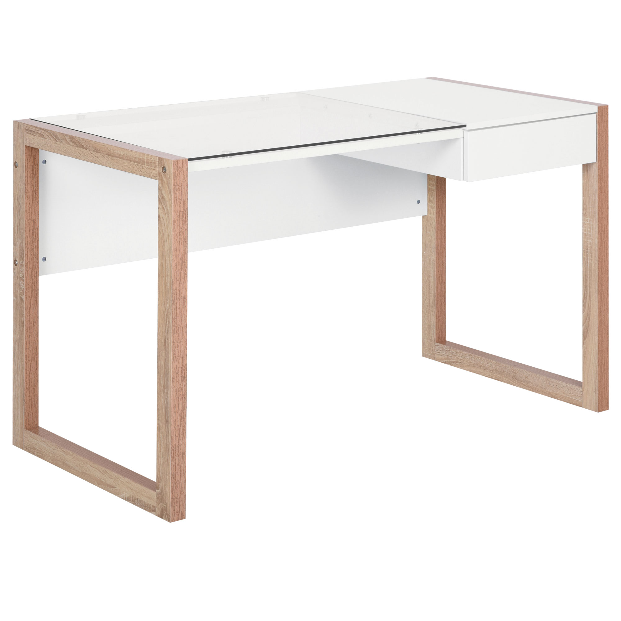 HOMCOM Masă de Birou Elegantă din Lemn și Sticlă Temperată, Design Modern cu Sertar, pentru Acasă sau Birou, 120x60x75cm | Aosom Romania HOMCOM Masă de Birou Elegantă din Lemn și Sticlă Temperată, Design Modern cu Sertar, pentru Acasă sau Birou, 120x60x75cm | Aosom Romania