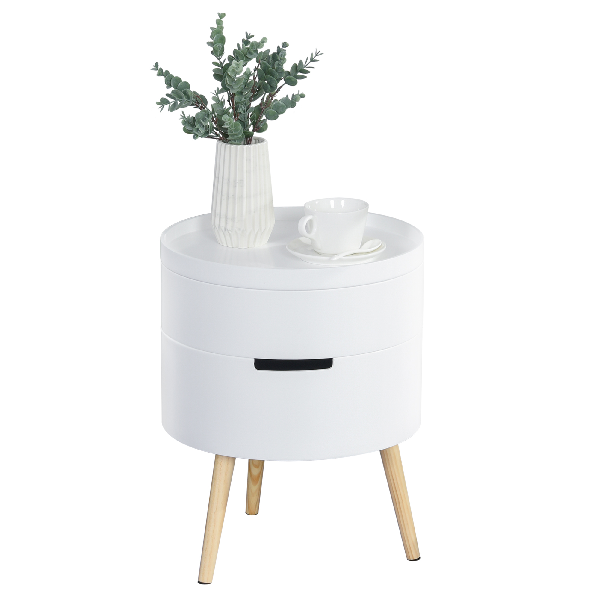 HOMCOM masuta de cafea rotunda, Φ38 x 48,3cm, lemn, alb | AOSOM RO HOMCOM masuta de cafea rotunda, Φ38 x 48,3cm, lemn, alb | AOSOM RO