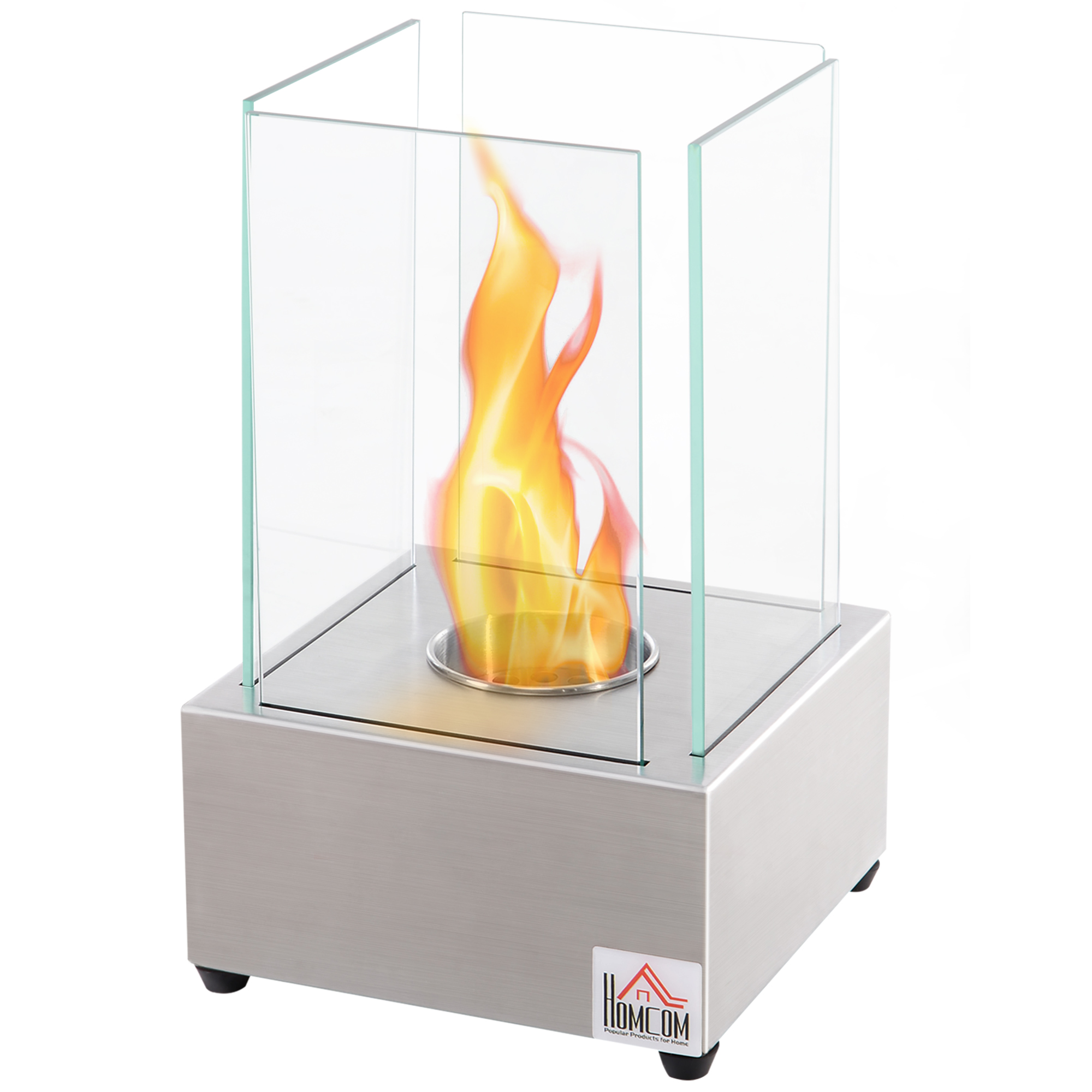 HOMCOM Semineu cu bioetanol de masa cu arzator de 0.4L, soba din otel si sticla incalzitor pentru spatii interioare si exterioare, argintiu | AOSOM RO HOMCOM Semineu cu bioetanol de masa cu arzator de 0.4L, soba din otel si sticla incalzitor pentru spatii interioare si exterioare, argintiu | AOSOM RO