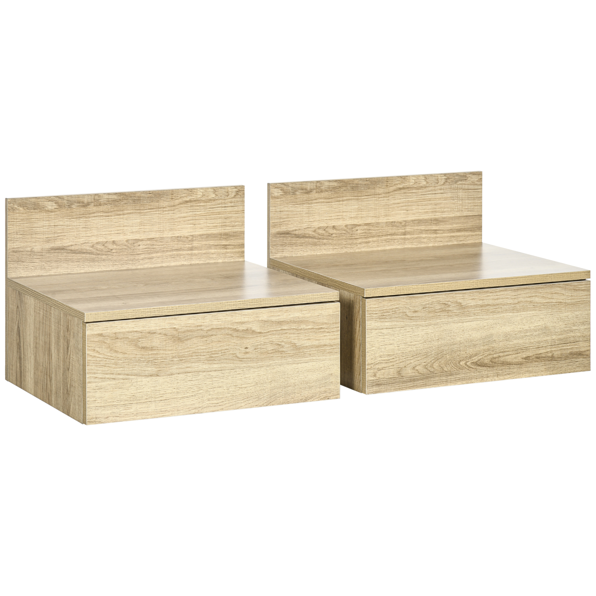 HOMCOM Set 2 Noptiere Suspendate de Perete cu Sertar Design Modern Natural pentru Dormitor | Aosom Romania HOMCOM Set 2 Noptiere Suspendate de Perete cu Sertar Design Modern Natural pentru Dormitor | Aosom Romania