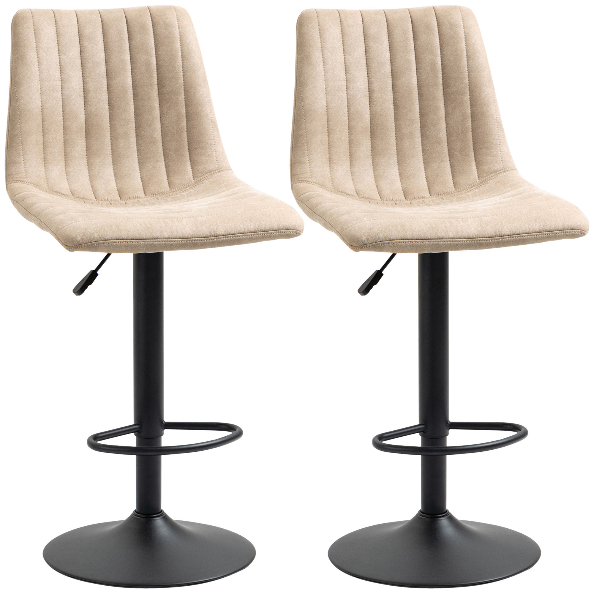 HOMCOM Set de 2 Scaune de Bar Reglabile pe Înălțime, cu Suport pentru Picioare, Oțel și Poliester, 47.5x57.5x95-116cm, Maro Deschis | Aosom Romania HOMCOM Set de 2 Scaune de Bar Reglabile pe Înălțime, cu Suport pentru Picioare, Oțel și Poliester, 47.5x57.5x95-116cm, Maro Deschis | Aosom Romania