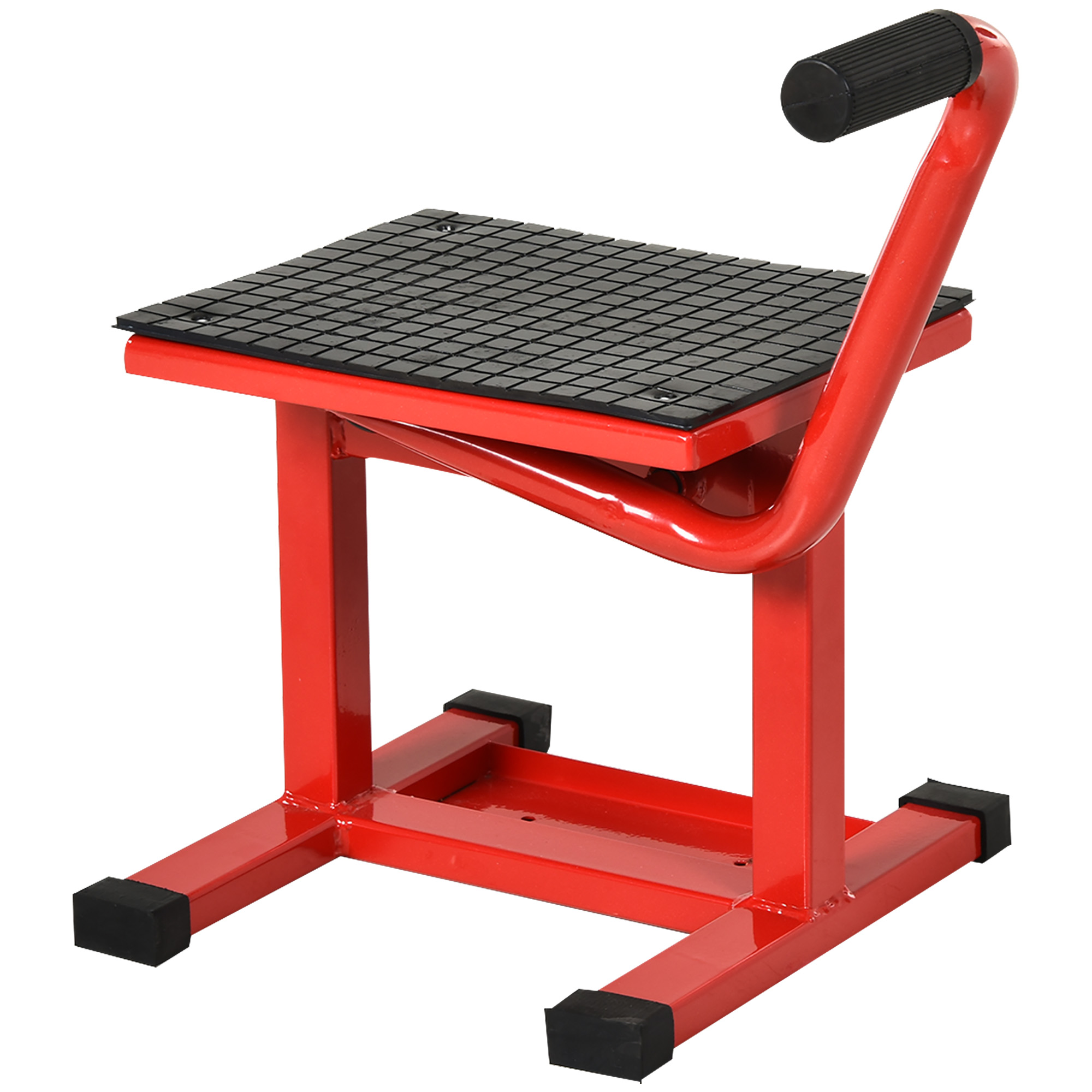 HOMCOM Suport pentru Motociclete din Oțel, Capacitate max 150 kg, cu Suprafață de Cauciuc și Manivelă, 27.5x51-69x34 cm, Roșu | Aosom Romania HOMCOM Suport pentru Motociclete din Oțel, Capacitate max 150 kg, cu Suprafață de Cauciuc și Manivelă, 27.5x51-69x34 cm, Roșu | Aosom Romania
