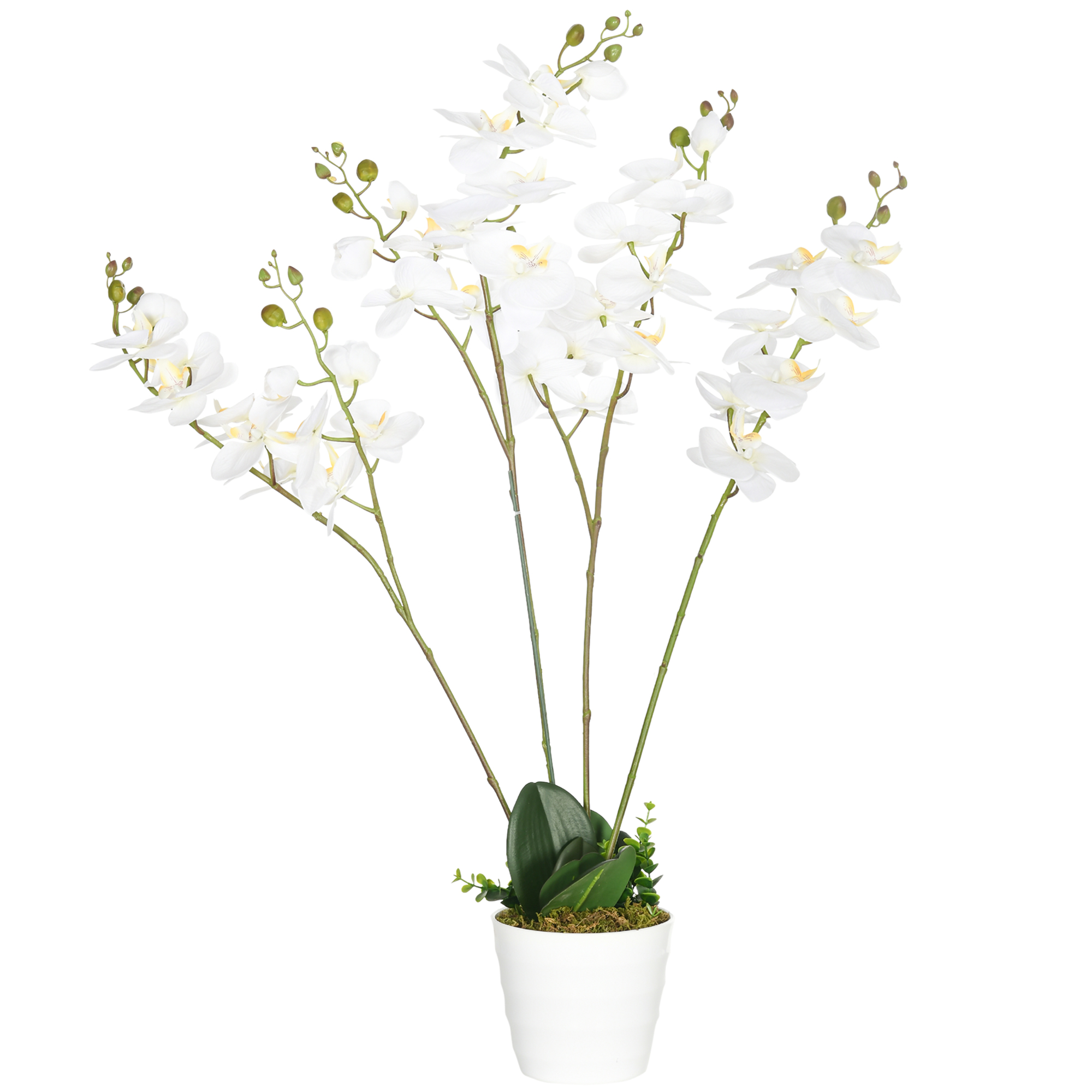 HOMOCOM Floare artificiala Orhidee in ghiveci 75 cm, Orhidee Phalaenopsis artificiala pentru decorarea casei, alb HOMCOM | Aosom RO HOMOCOM Floare artificiala Orhidee in ghiveci 75 cm, Orhidee Phalaenopsis artificiala pentru decorarea casei, alb HOMCOM | Aosom RO