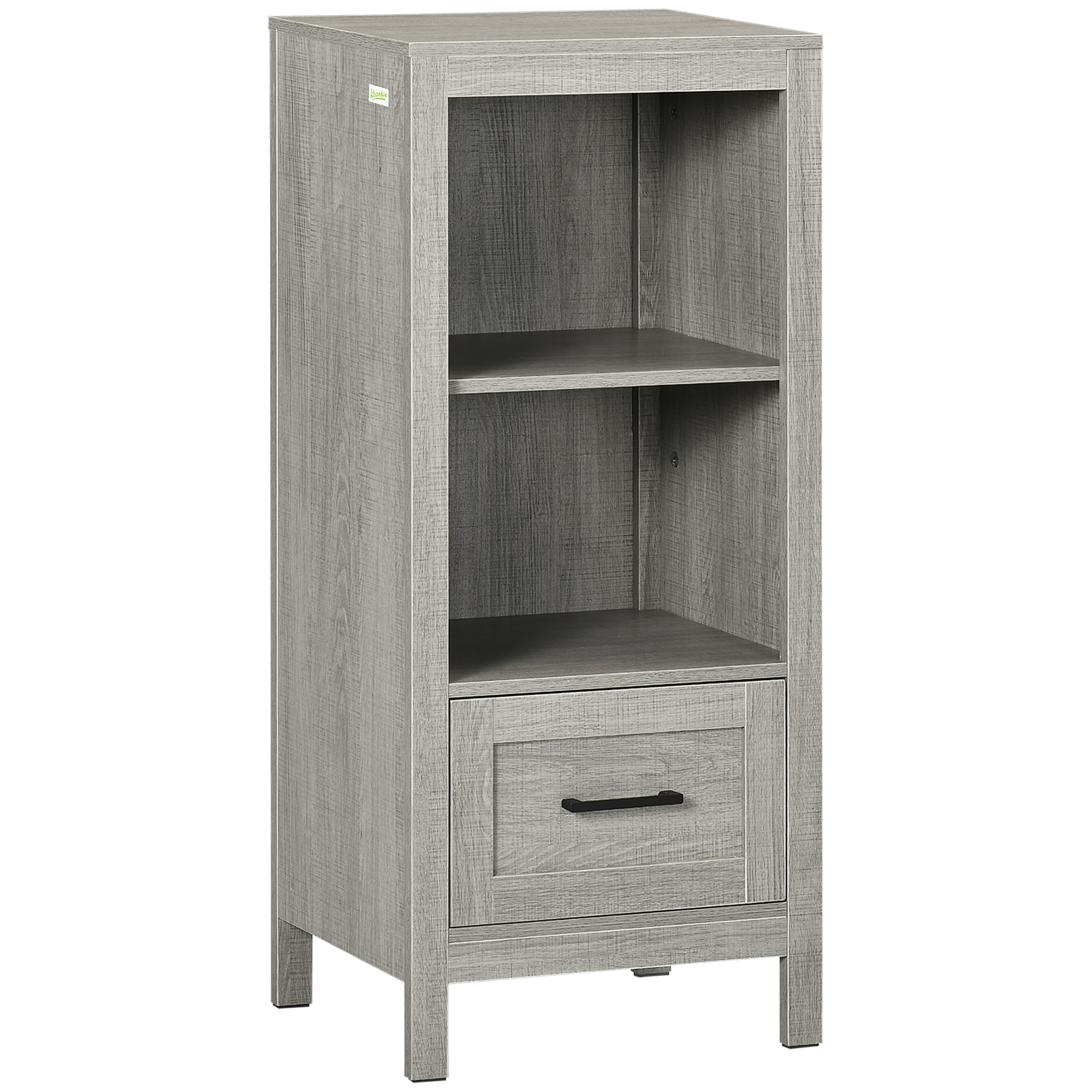 Kleankin Dulap Baie cu 2 Compartimente Deschise și Sertar, PAL, Spațiu Optimizat, 40x30x89cm, Gri | Aosom Romania Kleankin Dulap Baie cu 2 Compartimente Deschise și Sertar, PAL, Spațiu Optimizat, 40x30x89cm, Gri | Aosom Romania