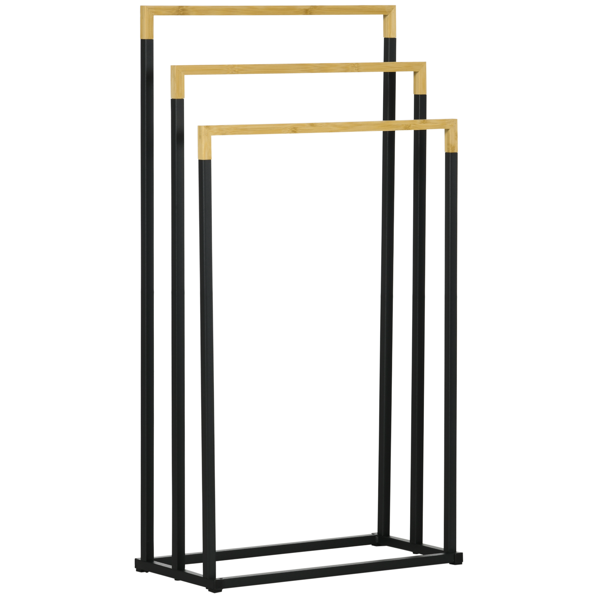 kleankin Suport pentru Prosoape cu 3 Bare din Bambus și Oțel, Design Autoportant, 45x22.5x86 cm, Negru și Lemn Natur | Aosom Romania kleankin Suport pentru Prosoape cu 3 Bare din Bambus și Oțel, Design Autoportant, 45x22.5x86 cm, Negru și Lemn Natur | Aosom Romania