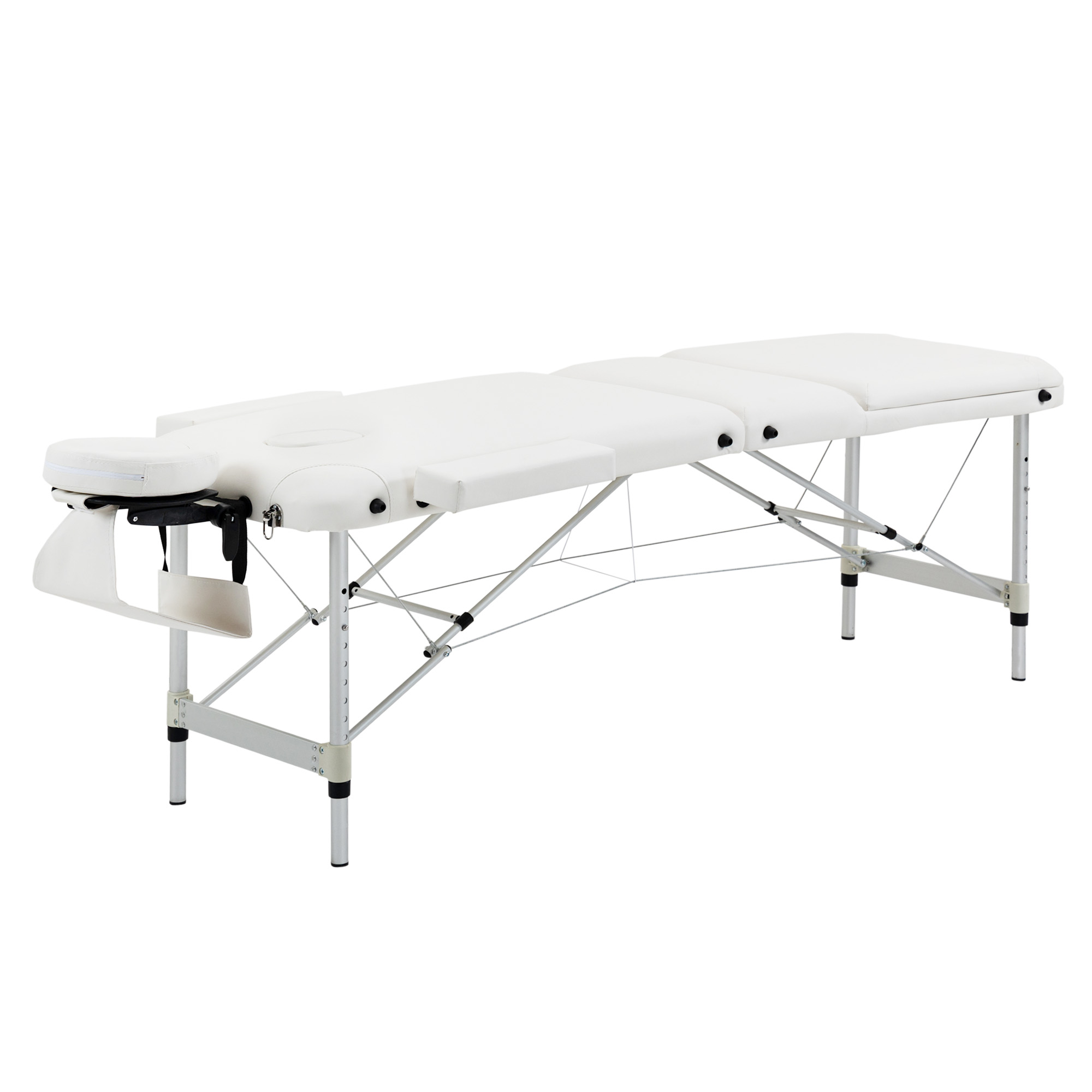 Masa de masaj portabila, pliabila si profesionala din aluminiu HOMCOM pentru cosmetician, terapeut, SPA, alb, 215x60x61-84cm Masa de masaj portabila, pliabila si profesionala din aluminiu HOMCOM pentru cosmetician, terapeut, SPA, alb, 215x60x61-84cm