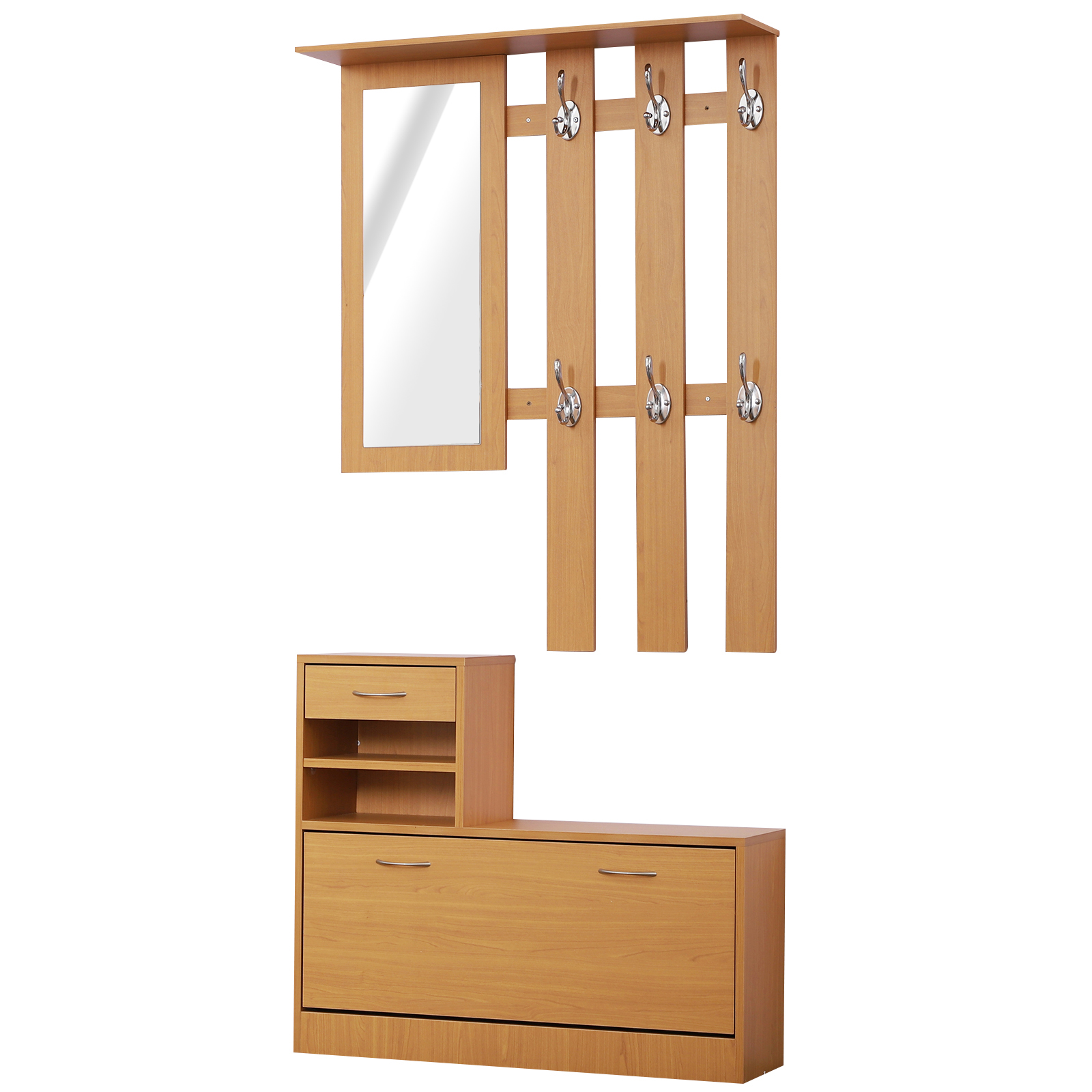 Mobilier Garderoba HOMCOM Dulap Pantofi Reglabil cu Oglinda si Cuier 6 carlige pentru Hol si Dormitor 90x22x116cm Lemn | Aosom RO Mobilier Garderoba HOMCOM Dulap Pantofi Reglabil cu Oglinda si Cuier 6 carlige pentru Hol si Dormitor 90x22x116cm Lemn | Aosom RO