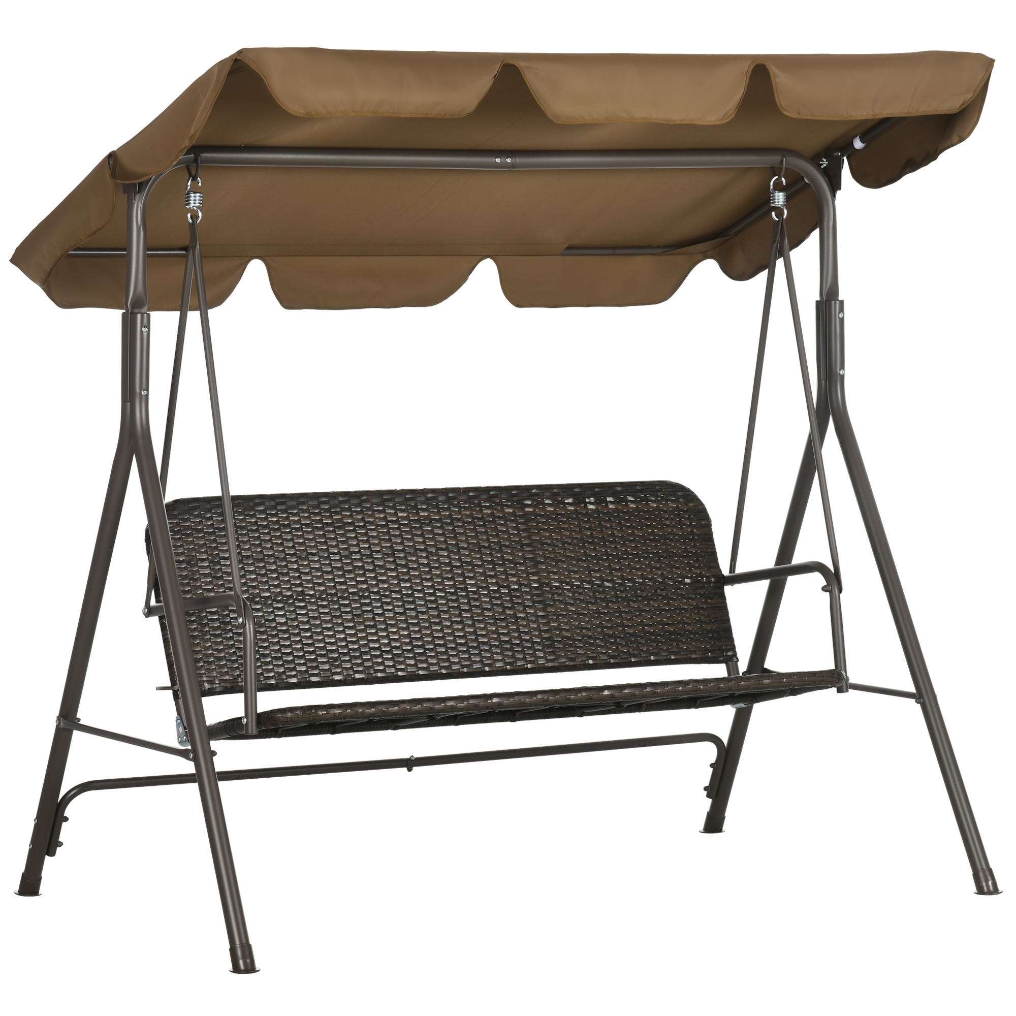 Outsunny Balansoar de gradina cu 3 locuri si acoperis reglabil, balansoar din ratan PE si otel, 167x112x153cm, maro | AOSOM RO Outsunny Balansoar de gradina cu 3 locuri si acoperis reglabil, balansoar din ratan PE si otel, 167x112x153cm, maro | AOSOM RO