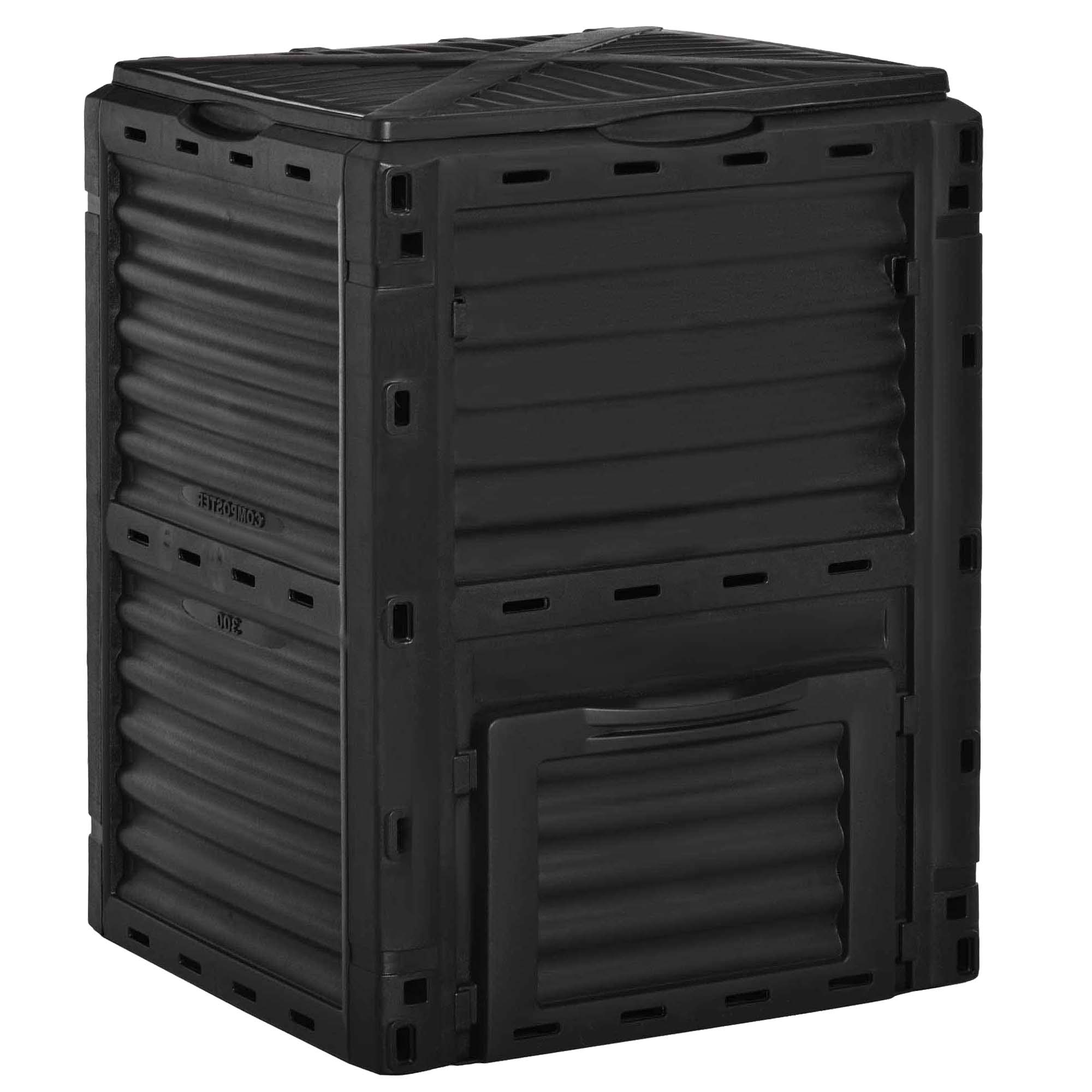 Outsunny Compostor de Grădină 300L din Plastic, cu Capac, Ușor de Asamblat, Negru | Aosom Romania Outsunny Compostor de Grădină 300L din Plastic, cu Capac, Ușor de Asamblat, Negru | Aosom Romania