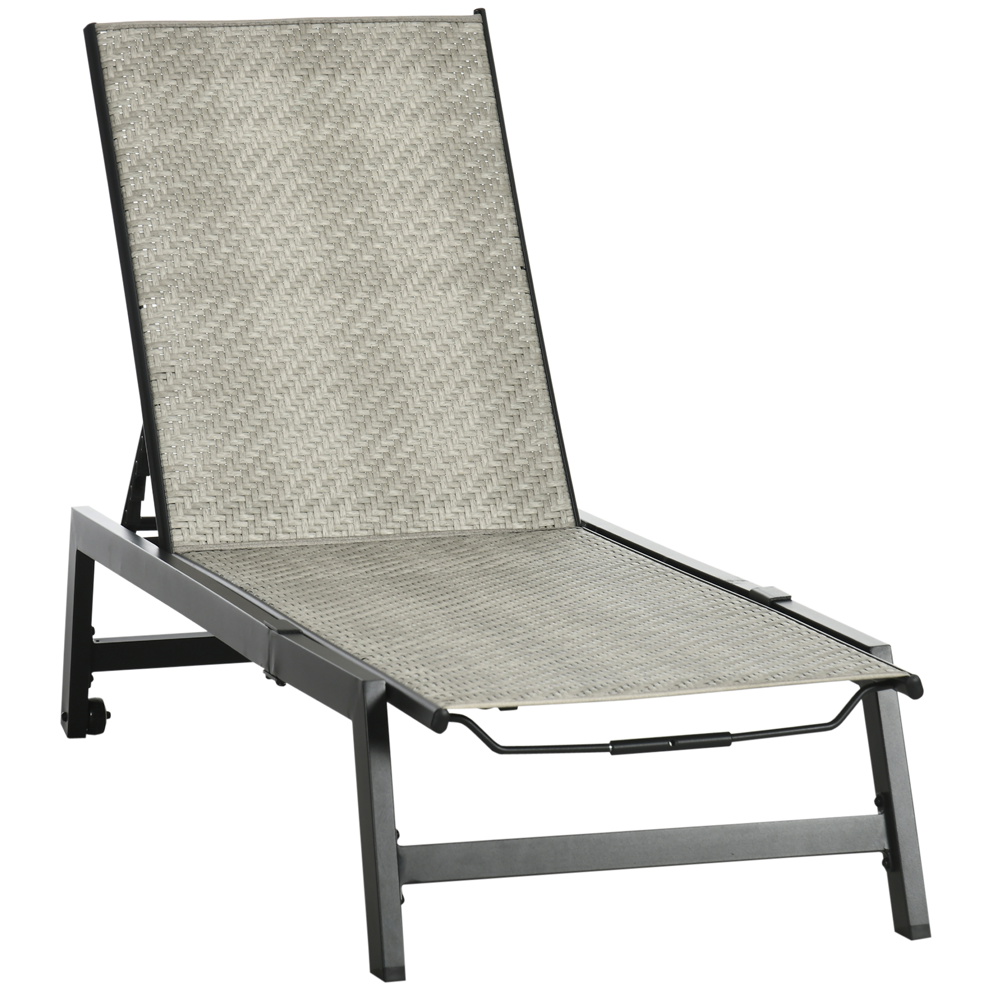 Outsunny Șezlong de Grădină din Ratan și Aluminiu cu Roți pentru Ușurință în Deplasare Negru și Gri 162x60x90 cm | Aosom Romania Outsunny Șezlong de Grădină din Ratan și Aluminiu cu Roți pentru Ușurință în Deplasare Negru și Gri 162x60x90 cm | Aosom Romania