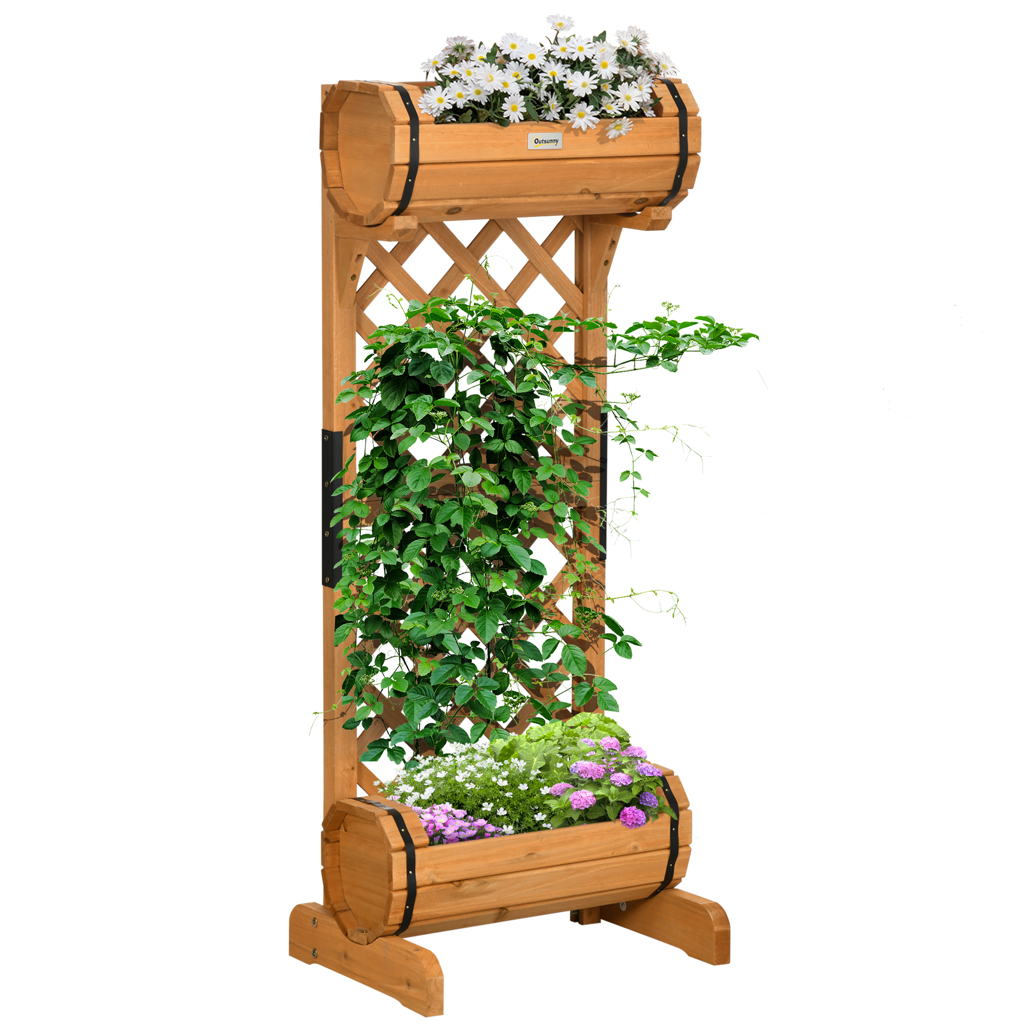 Outsunny Jardiniera de exterior cu jumatate de butoi din lemn de brad maro, 45x35x112cm Outsunny Jardiniera de exterior cu jumatate de butoi din lemn de brad maro, 45x35x112cm