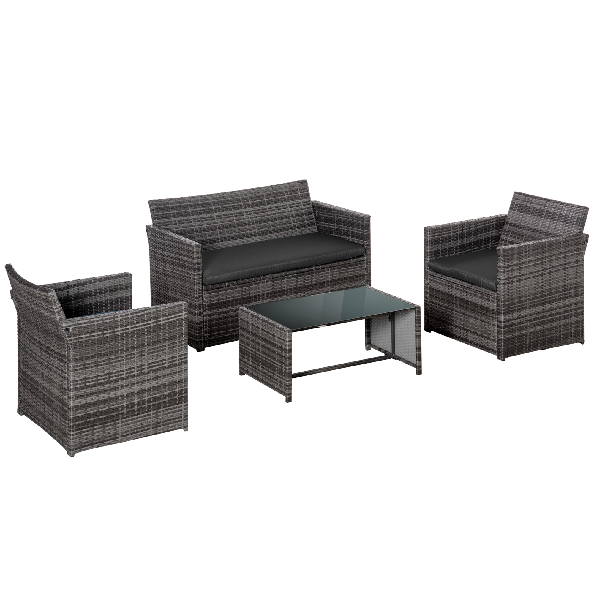 Outsunny Set Mobilier de Grădină Rattan PE 4 Piese, Canapea 2 Locuri, 2 Scaune, Măsuță, Design Elegant, Maro | Aosom Romania Outsunny Set Mobilier de Grădină Rattan PE 4 Piese, Canapea 2 Locuri, 2 Scaune, Măsuță, Design Elegant, Maro | Aosom Romania