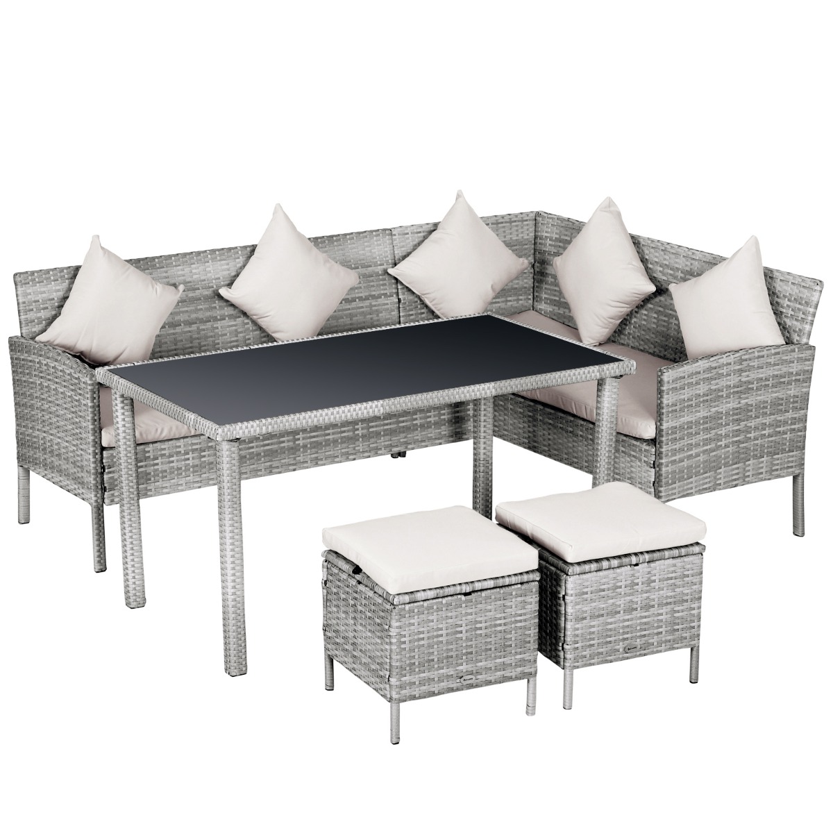 Outsunny Set Mobilier de Terasă 5 Piese, 2 Canapele, Masă de Cafea, 2 Scaune, Ratan Sintetic Gri, Design Modern | Aosom Romania Outsunny Set Mobilier de Terasă 5 Piese, 2 Canapele, Masă de Cafea, 2 Scaune, Ratan Sintetic Gri, Design Modern | Aosom Romania