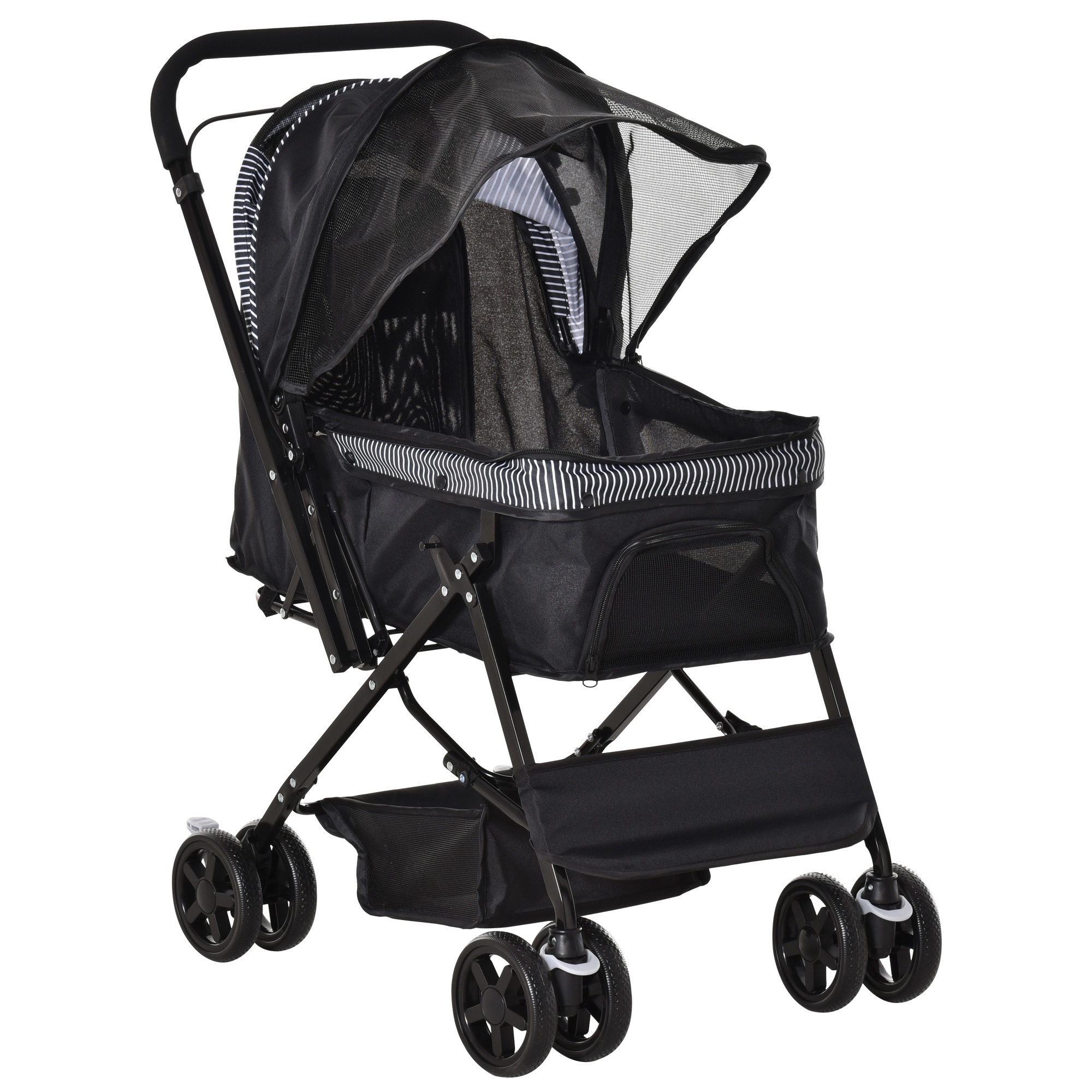 PawHut Carucior Caini Mici Pliabil Maner Reversibil Roti EVA Negru 76.5x52x95cm Usor de Depozitat | Aosom Romania PawHut Carucior Caini Mici Pliabil Maner Reversibil Roti EVA Negru 76.5x52x95cm Usor de Depozitat | Aosom Romania