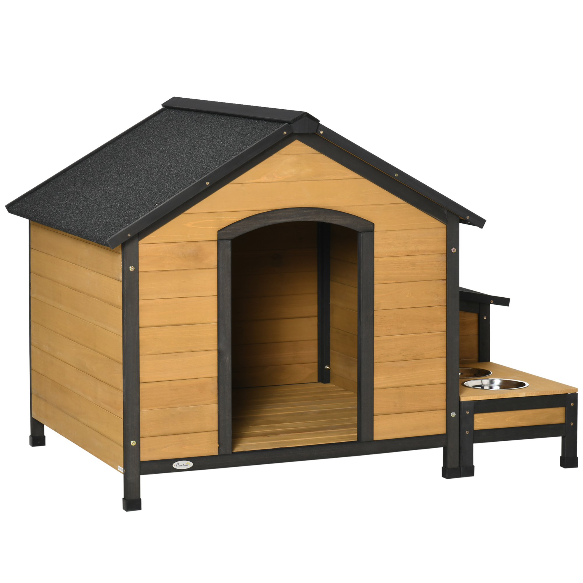 PawHut Cusca Caini Talie Medie Lemn Brad 130x93x92cm Design Natural Culoarea Lemnului și Negru | Aosom Romania PawHut Cusca Caini Talie Medie Lemn Brad 130x93x92cm Design Natural Culoarea Lemnului și Negru | Aosom Romania