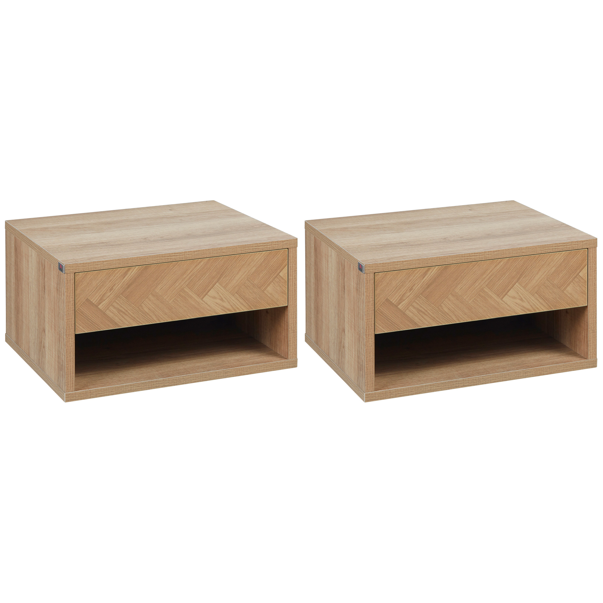Set de 2 Noptiere Suspendate HOMCOM cu Sertar și Raft Deschis | Design Modern pentru Dormitor | Lemn Natural | Aosom Romania Set de 2 Noptiere Suspendate HOMCOM cu Sertar și Raft Deschis | Design Modern pentru Dormitor | Lemn Natural | Aosom Romania