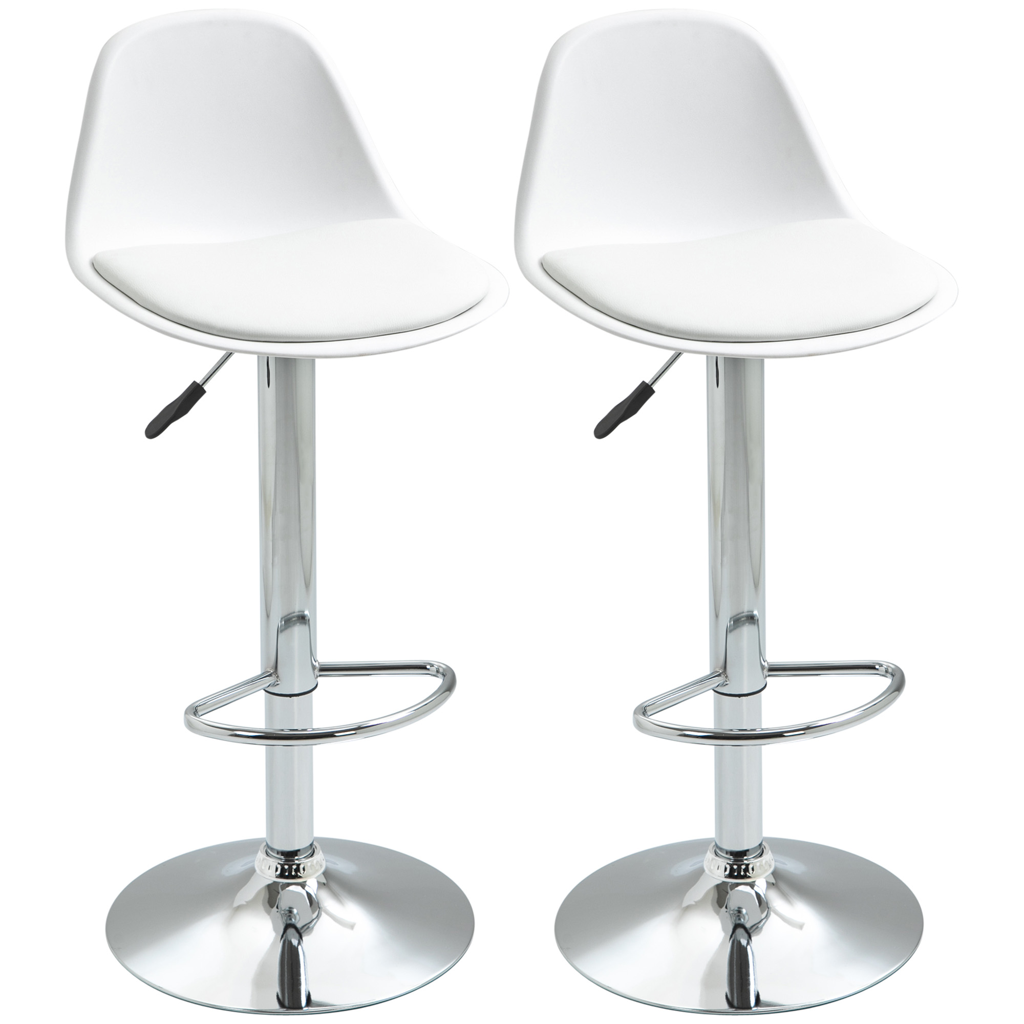 Set de 2 scaune de bar cu spatar si suport picioare, pivotante cu inaltime reglabila, 40x42x82-104cm, alb HOMCOM | Aosom RO Set de 2 scaune de bar cu spatar si suport picioare, pivotante cu inaltime reglabila, 40x42x82-104cm, alb HOMCOM | Aosom RO