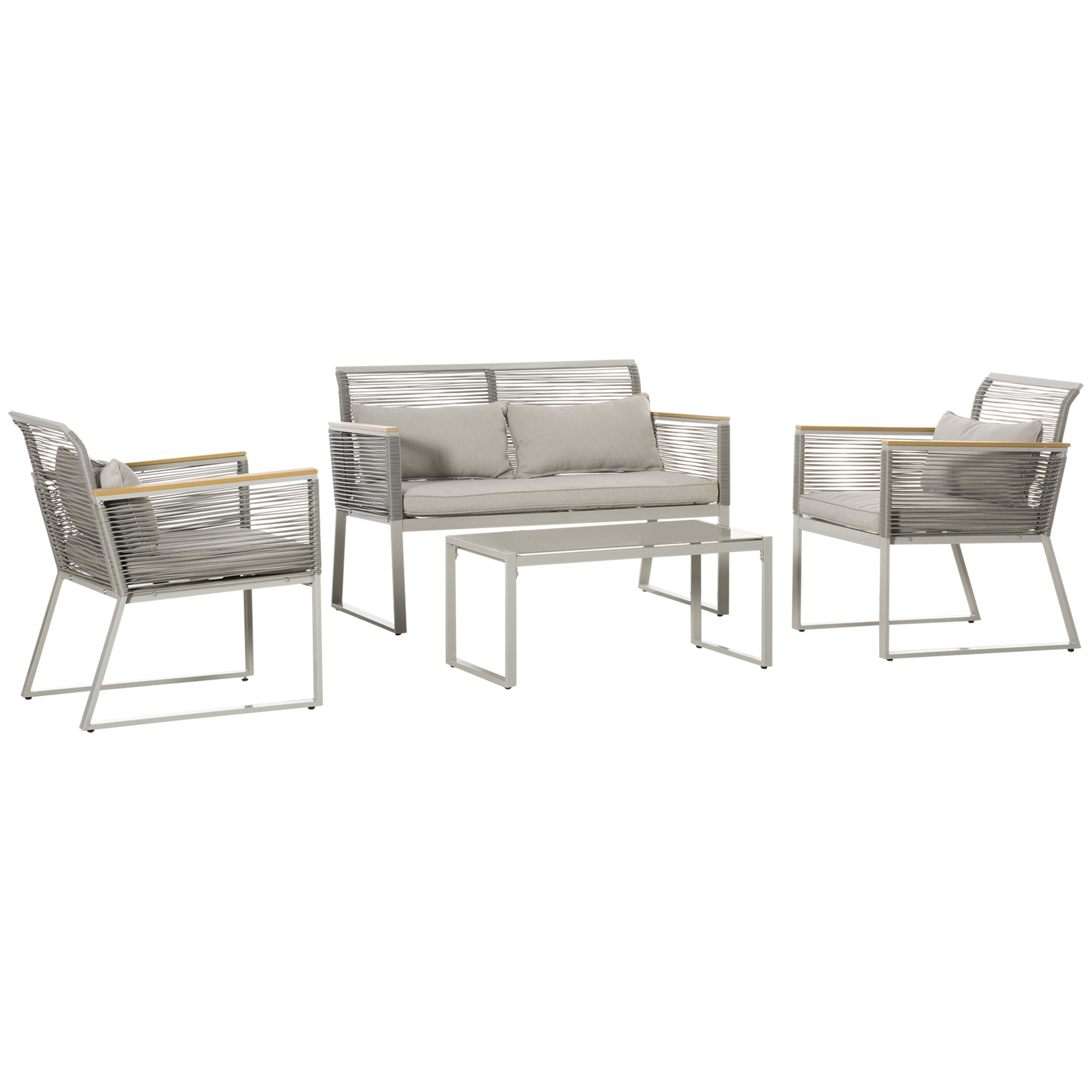 Set Mobilier de Gradina Outsunny din Ratan PE, 4 Piese cu Perne Detasabile, Gri | Aosom Romania Set Mobilier de Gradina Outsunny din Ratan PE, 4 Piese cu Perne Detasabile, Gri | Aosom Romania