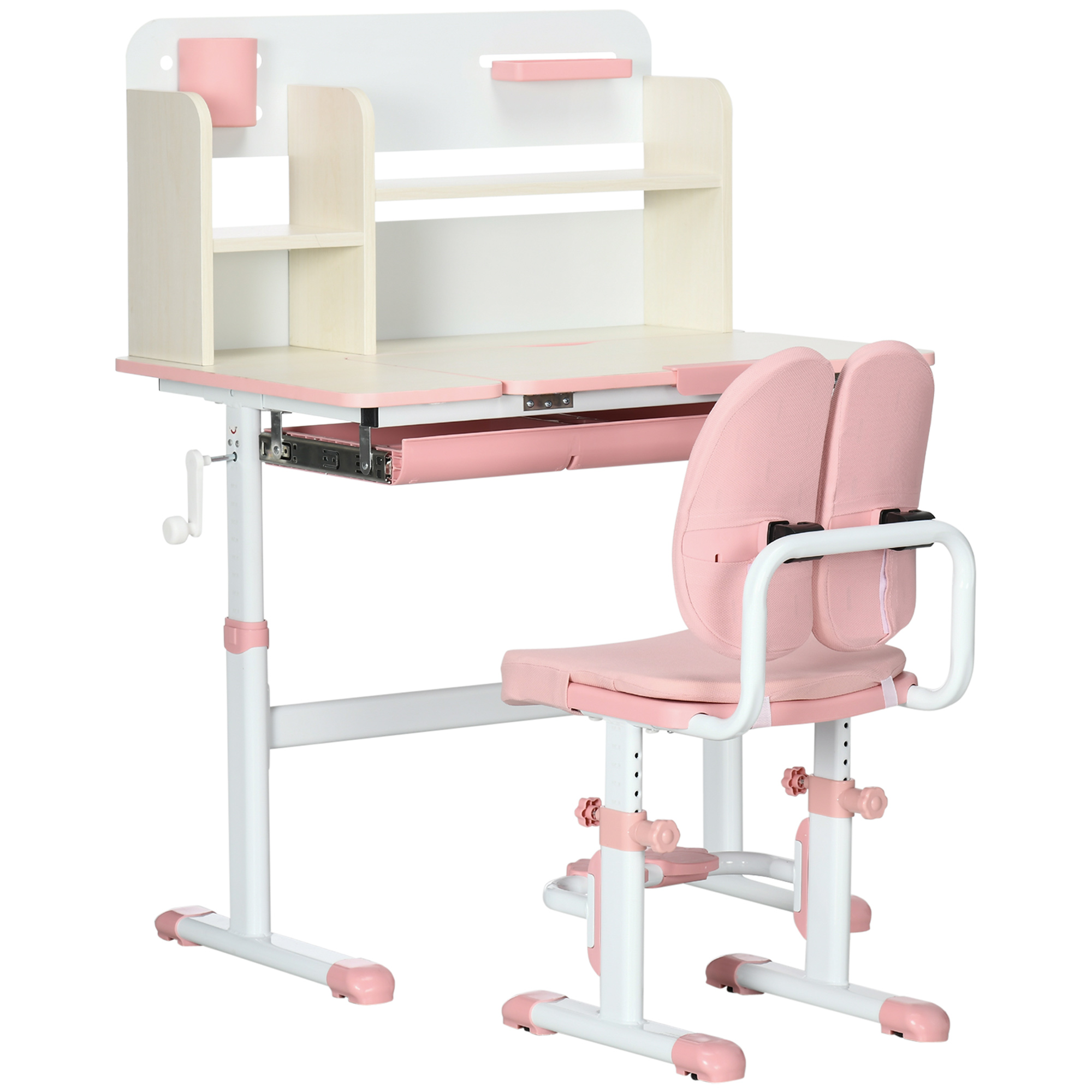 ZONEKIZ Set de Birou pentru Copii cu Înălțime Reglabilă, Masă de Studiu cu Raft și Spațiu de Depozitare, 80x52x88-109 cm, Roz | Aosom Romania ZONEKIZ Set de Birou pentru Copii cu Înălțime Reglabilă, Masă de Studiu cu Raft și Spațiu de Depozitare, 80x52x88-109 cm, Roz | Aosom Romania