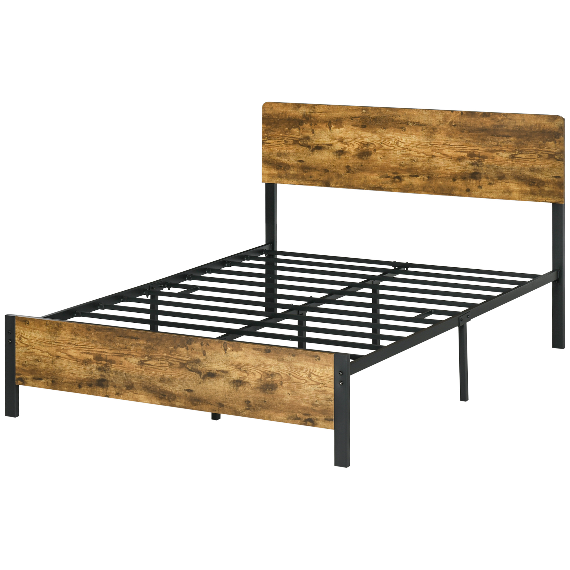 Cadru de Pat HOMCOM Stil Industrial | PAL cu Tablie la Cap și Suport cu Lamele | Spațiu de Depozitare | 149x207x104 cm | Maro | Aosom Romania Cadru de Pat HOMCOM Stil Industrial | PAL cu Tablie la Cap și Suport cu Lamele | Spațiu de Depozitare | 149x207x104 cm | Maro | Aosom Romania