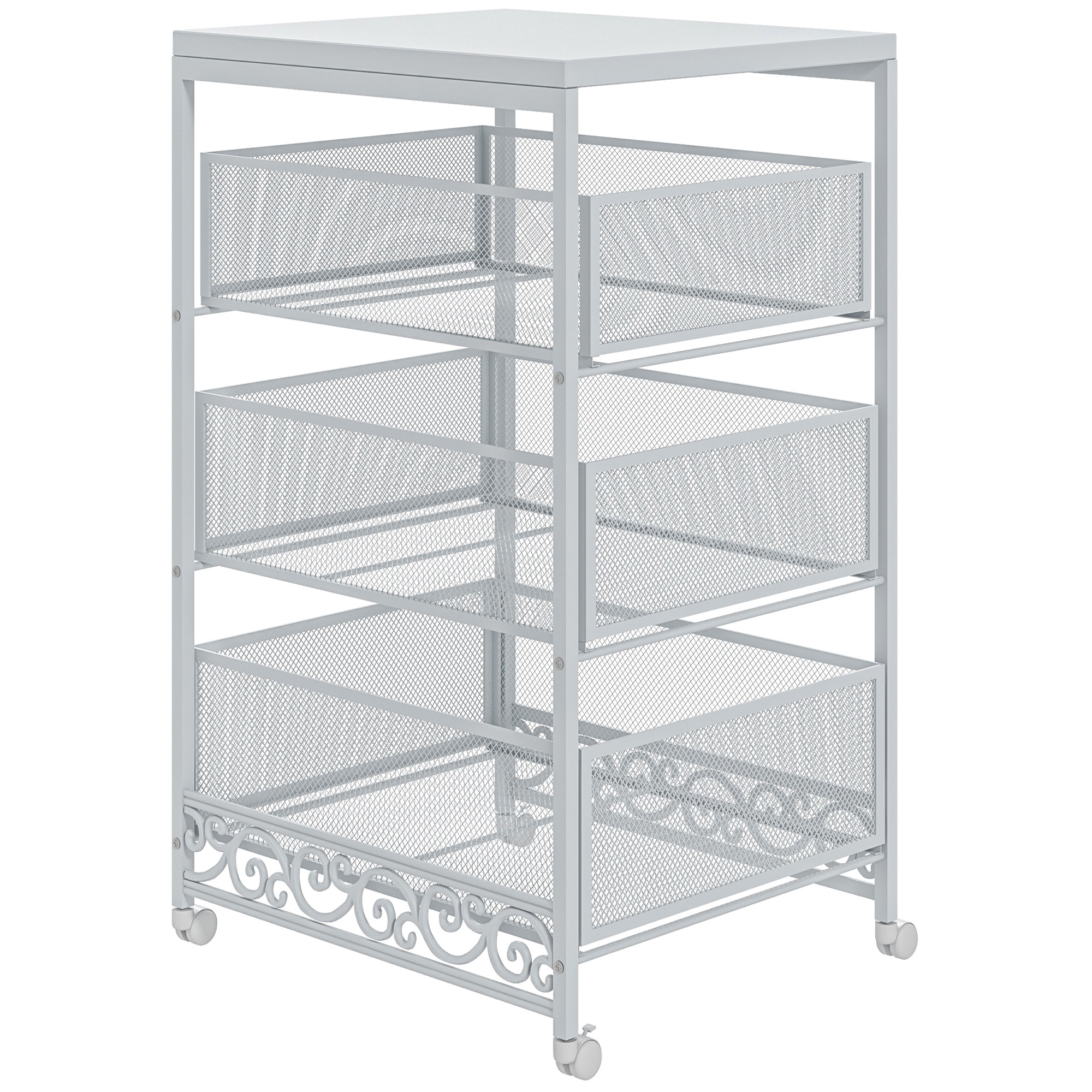 Carucior de Depozitare pe Roti, Carucior Utilitar Rulant cu 3 Tavite de Plasa pentru Camera de Zi, Bucatarie, Alb 34x29,5x57,5cm HOMCOM | Aosom RO Carucior de Depozitare pe Roti, Carucior Utilitar Rulant cu 3 Tavite de Plasa pentru Camera de Zi, Bucatarie, Alb 34x29,5x57,5cm HOMCOM | Aosom RO