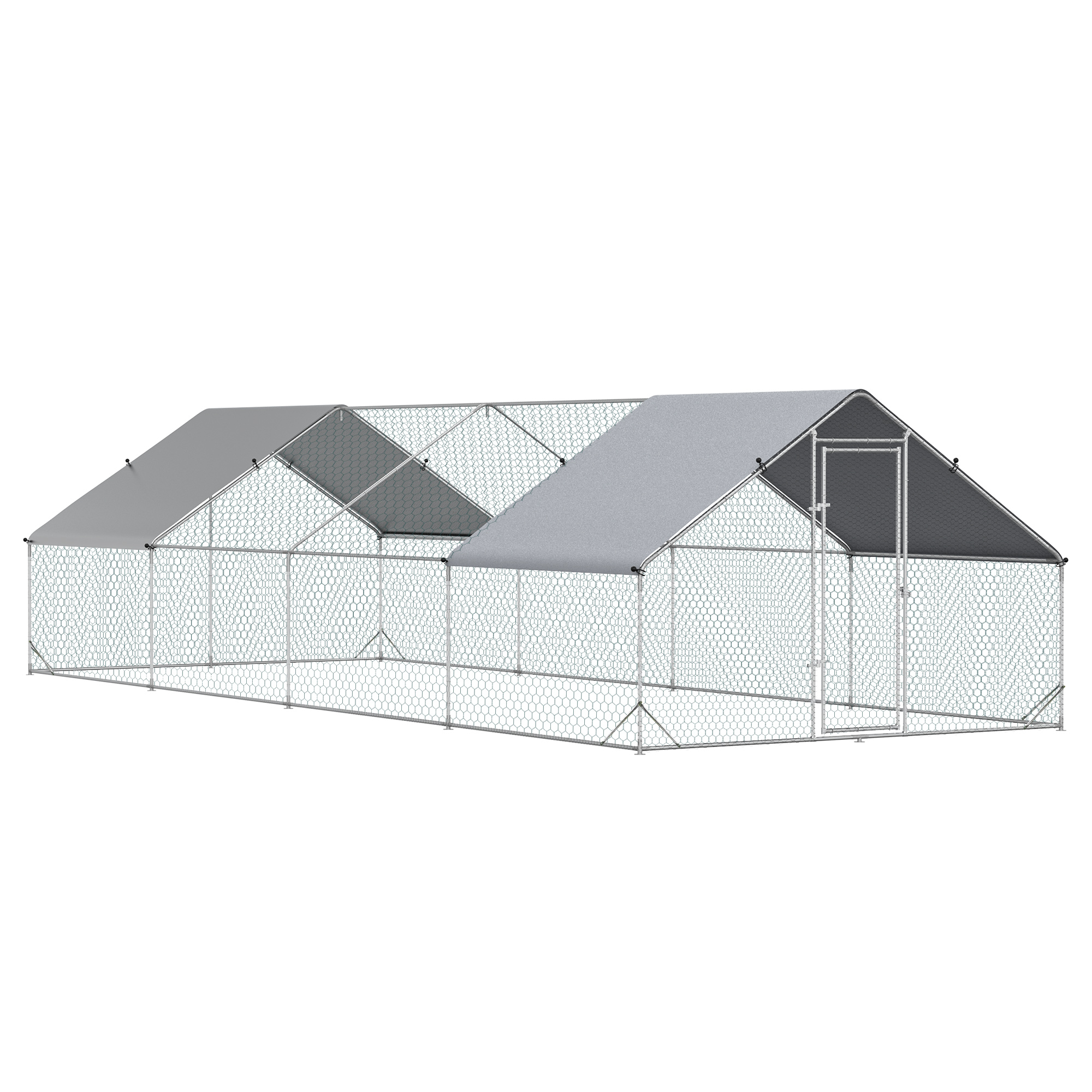 Cotet de gaini in aer liber PawHut cu Cadru Zincat si Plasa Hexagonala, Tarc cu Acoperis din Material Impermeabil pentru Gaini, Rate si Iepuri, 3x8x2m Cotet de gaini in aer liber PawHut cu Cadru Zincat si Plasa Hexagonala, Tarc cu Acoperis din Material Impermeabil pentru Gaini, Rate si Iepuri, 3x8x2m