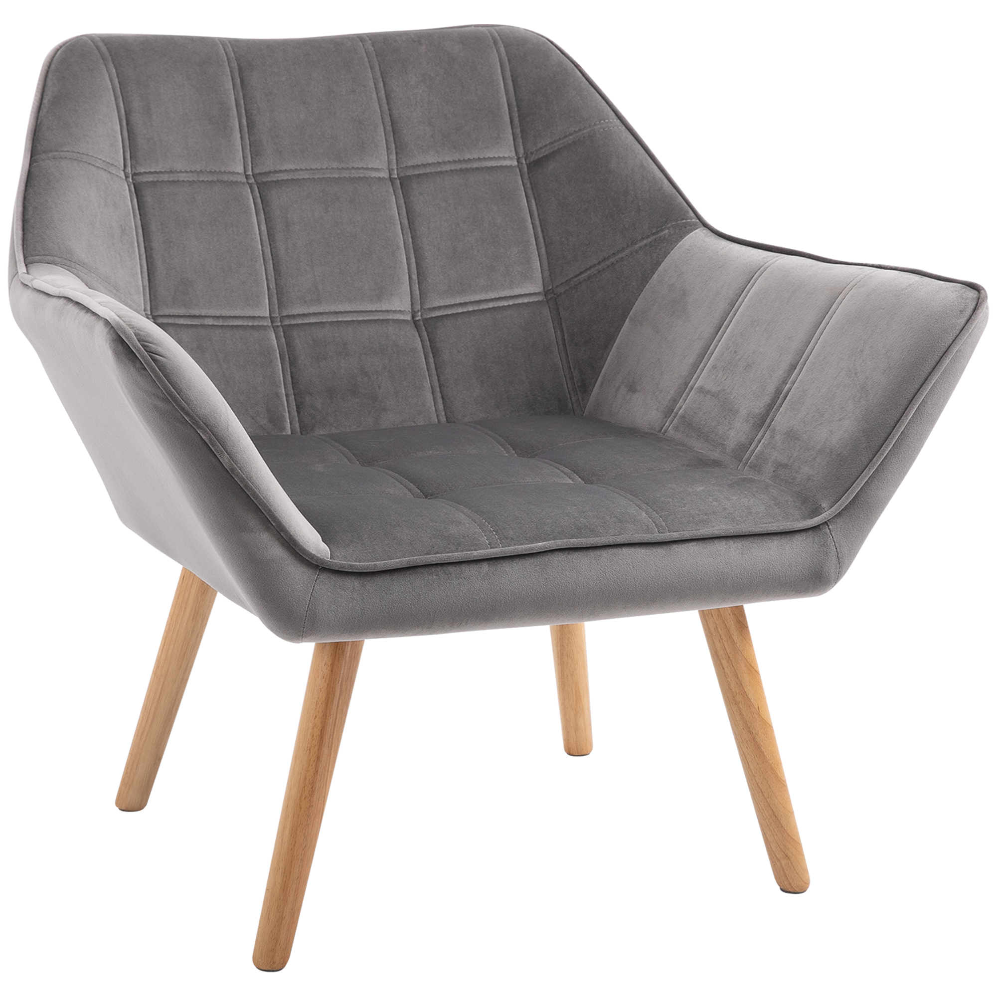 Fotoliu Living HOMCOM in stil nordic din lemn si efect de catifea gri pentru sufragerie sau birou, 64x62x72,5cm | Aosom RO Fotoliu Living HOMCOM in stil nordic din lemn si efect de catifea gri pentru sufragerie sau birou, 64x62x72,5cm | Aosom RO
