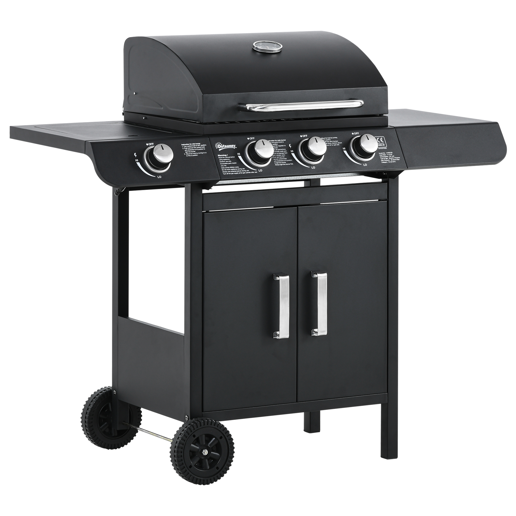 Gratar pe gaz Outsunny cu Capac si Termometru 110x50x100cm Negru | Aosom RO Gratar pe gaz Outsunny cu Capac si Termometru 110x50x100cm Negru | Aosom RO