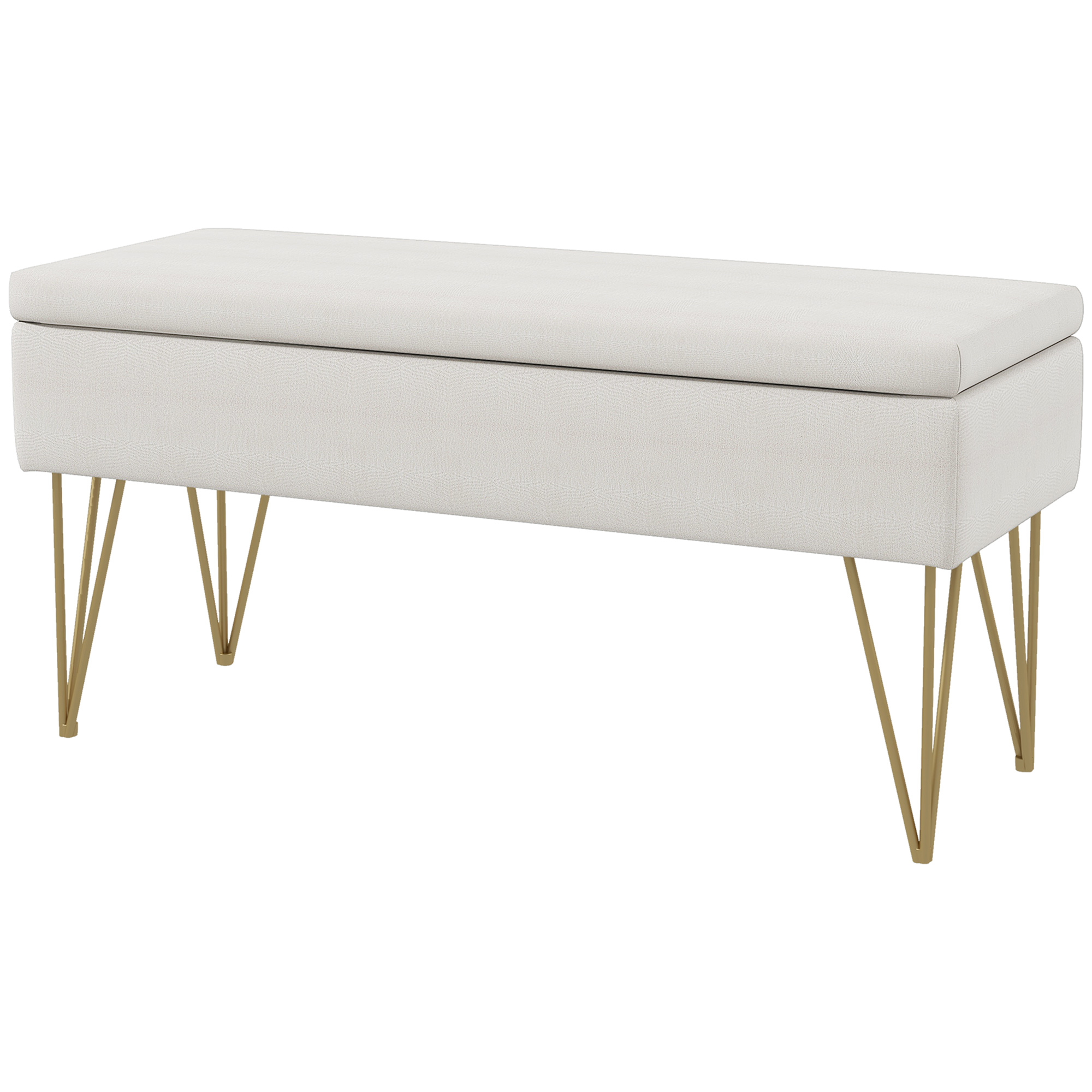 HOMCOM Bancuta otoman 100cm cu spatiu de depozitare, Bancuta tapitata pentru capatul patului cu picioare in forma de ac de par HOMCOM Bancuta otoman 100cm cu spatiu de depozitare, Bancuta tapitata pentru capatul patului cu picioare in forma de ac de par