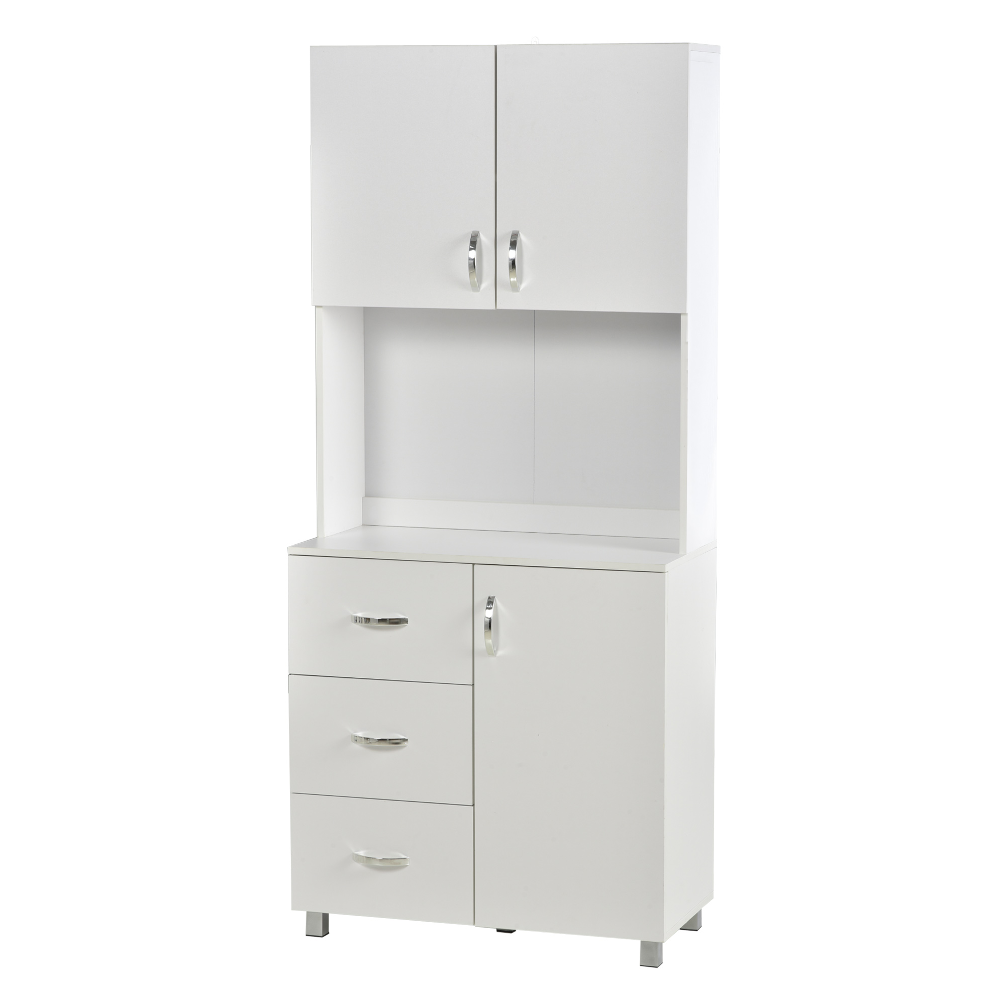 HOMCOM Bufet Modern din Lemn Alb cu 2 Dulapioare, Polite Reglabile, 1 Raft Deschis si 3 Sertare, 80x39,5x183,5cm HOMCOM Bufet Modern din Lemn Alb cu 2 Dulapioare, Polite Reglabile, 1 Raft Deschis si 3 Sertare, 80x39,5x183,5cm