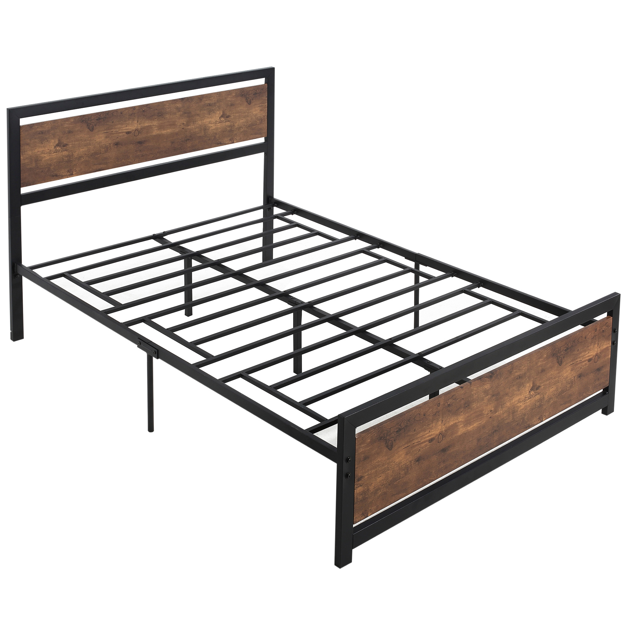HOMCOM Cadru de Pat Single din Lemn și Oțel 140x200cm, Sipci, Tetieră Stil Industrial, Negru/Maro Rustic | Aosom Romania HOMCOM Cadru de Pat Single din Lemn și Oțel 140x200cm, Sipci, Tetieră Stil Industrial, Negru/Maro Rustic | Aosom Romania