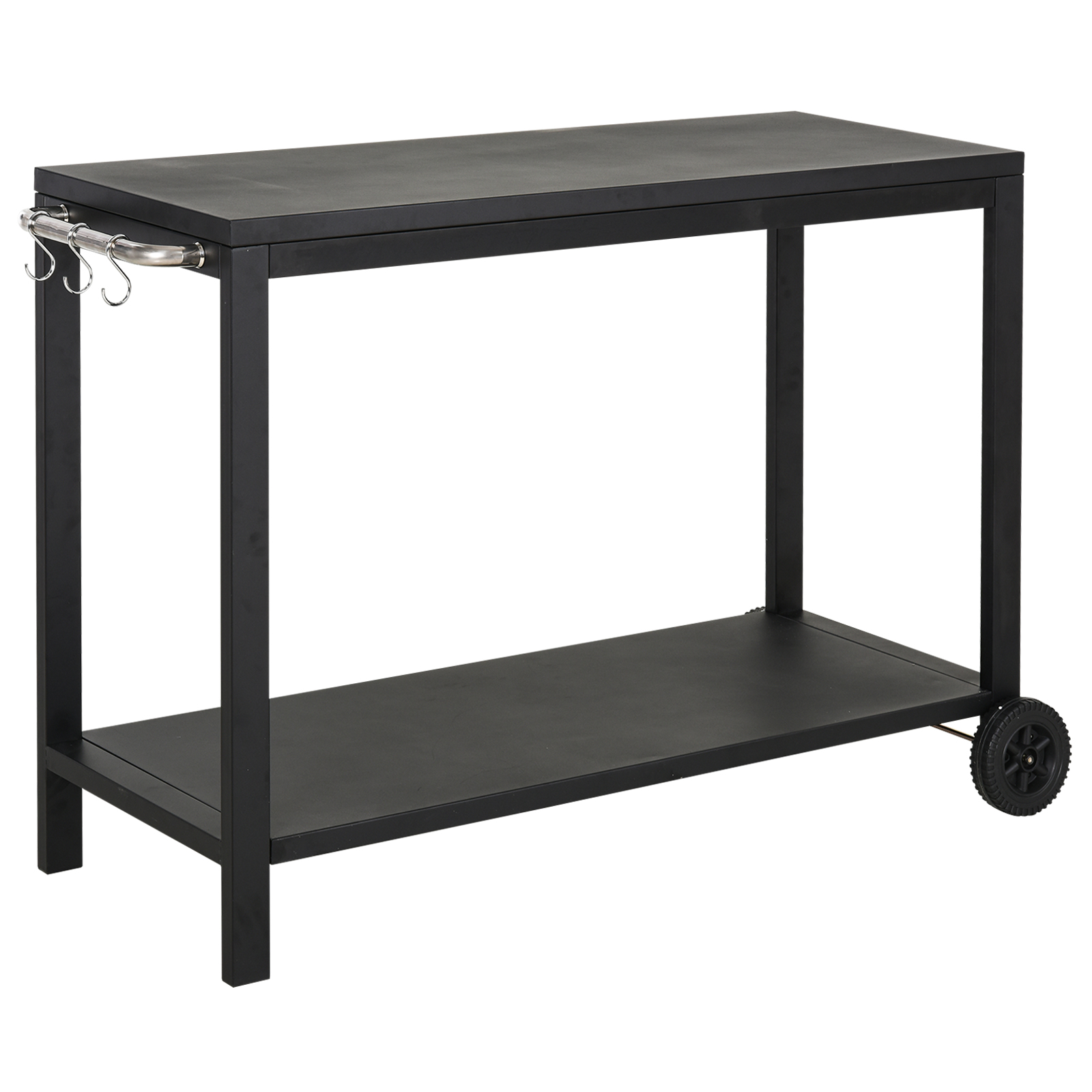 HOMCOM Carucior Bucatarie 2 Niveluri Manere Carlige Laterale Depozitare Otel 128x46.5x86.5cm Negru | Aosom Romania HOMCOM Carucior Bucatarie 2 Niveluri Manere Carlige Laterale Depozitare Otel 128x46.5x86.5cm Negru | Aosom Romania