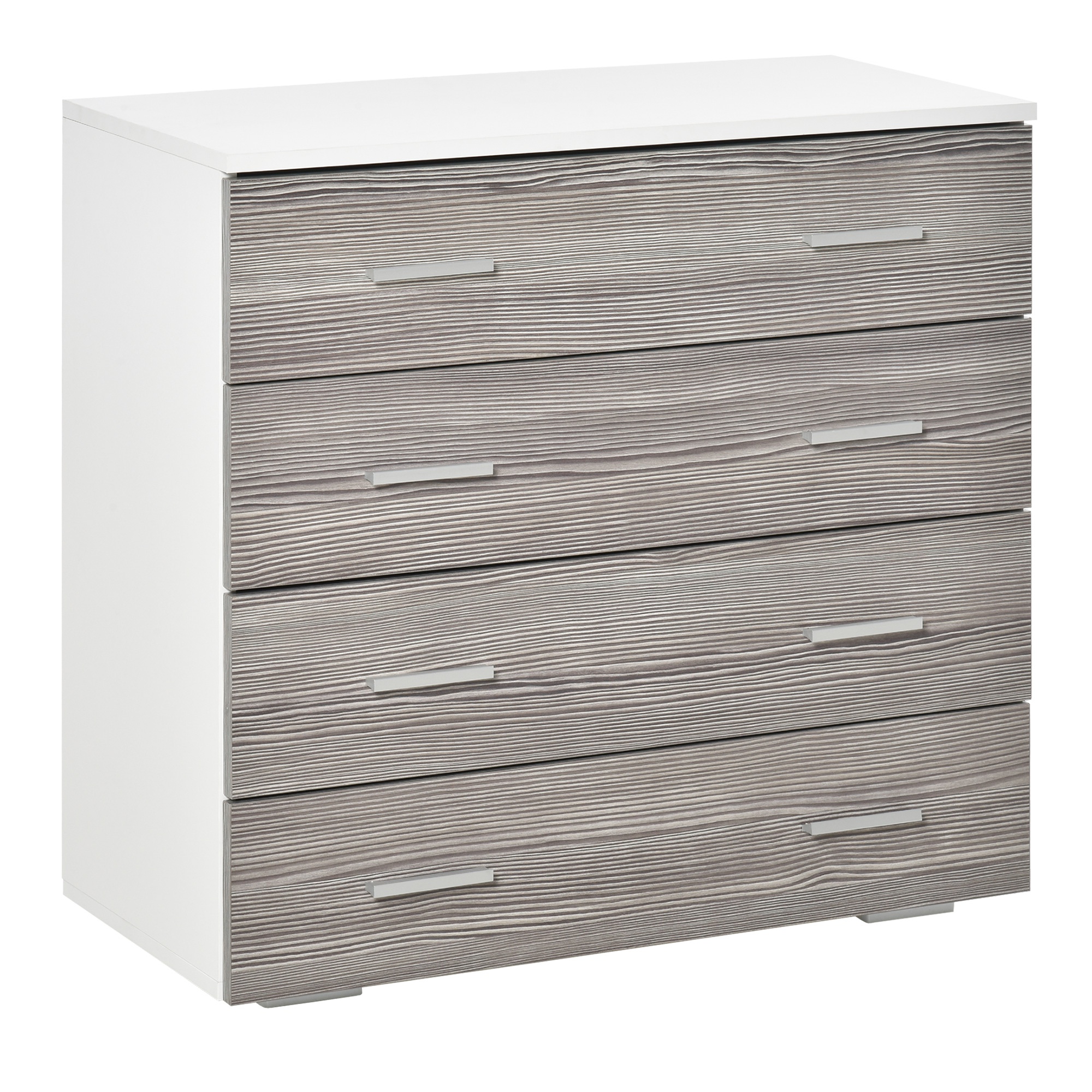 HOMCOM Comodă Modernă cu 4 Sertare, Manere din Aluminiu, Structură din Lemn, 76x35x72 cm, Alb și Gri | Aosom Romania HOMCOM Comodă Modernă cu 4 Sertare, Manere din Aluminiu, Structură din Lemn, 76x35x72 cm, Alb și Gri | Aosom Romania