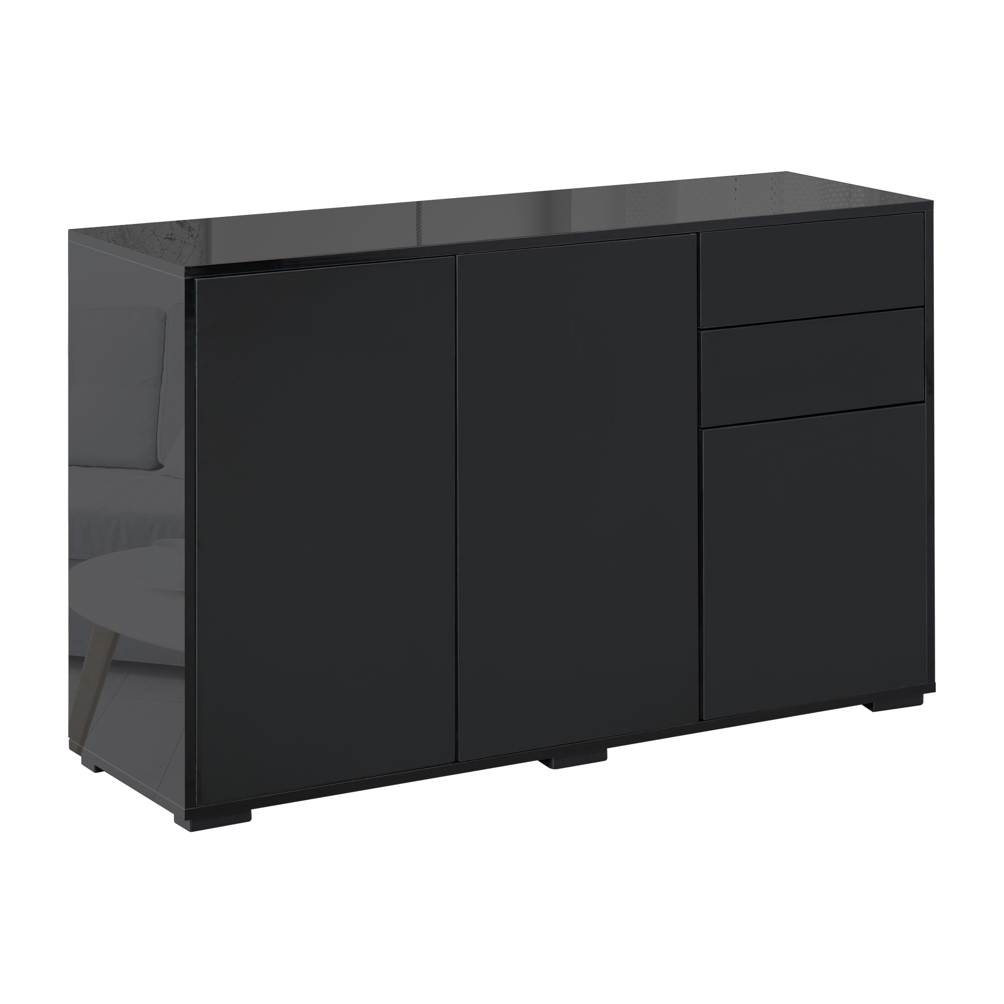 HOMCOM Dulap Versatil Negru, 2 Sertare și 2 Dulapuri cu Deschidere Prin Apăsare, pentru Spații Moderne, 117x36x74cm | Aosom Romania HOMCOM Dulap Versatil Negru, 2 Sertare și 2 Dulapuri cu Deschidere Prin Apăsare, pentru Spații Moderne, 117x36x74cm | Aosom Romania