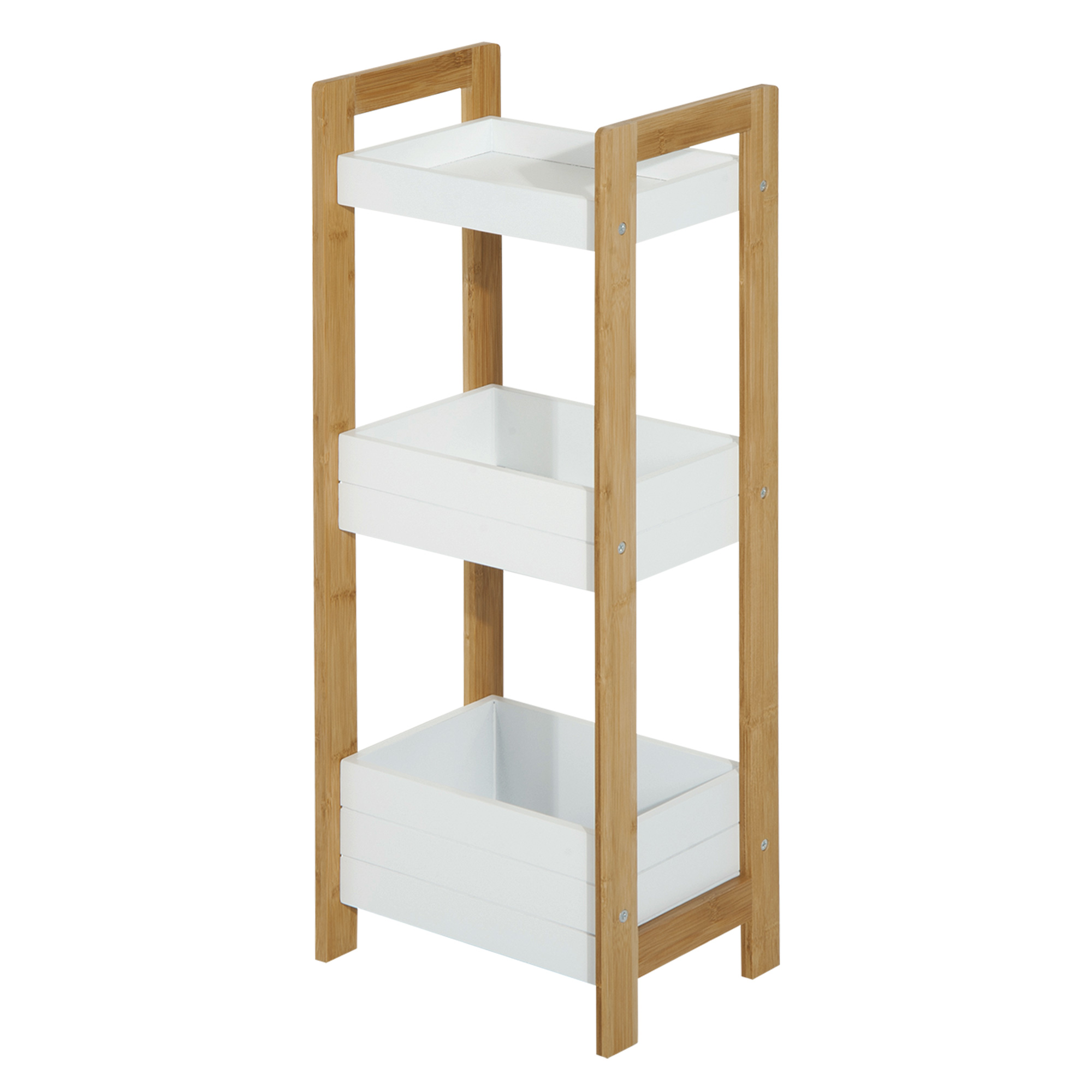 HOMCOM Dulapior Compact Baie, Raft Multifuncțional cu 3 Etajere, din MDF și Bambus, 27.5x20.8x74 cm, Alb | Aosom Romania HOMCOM Dulapior Compact Baie, Raft Multifuncțional cu 3 Etajere, din MDF și Bambus, 27.5x20.8x74 cm, Alb | Aosom Romania