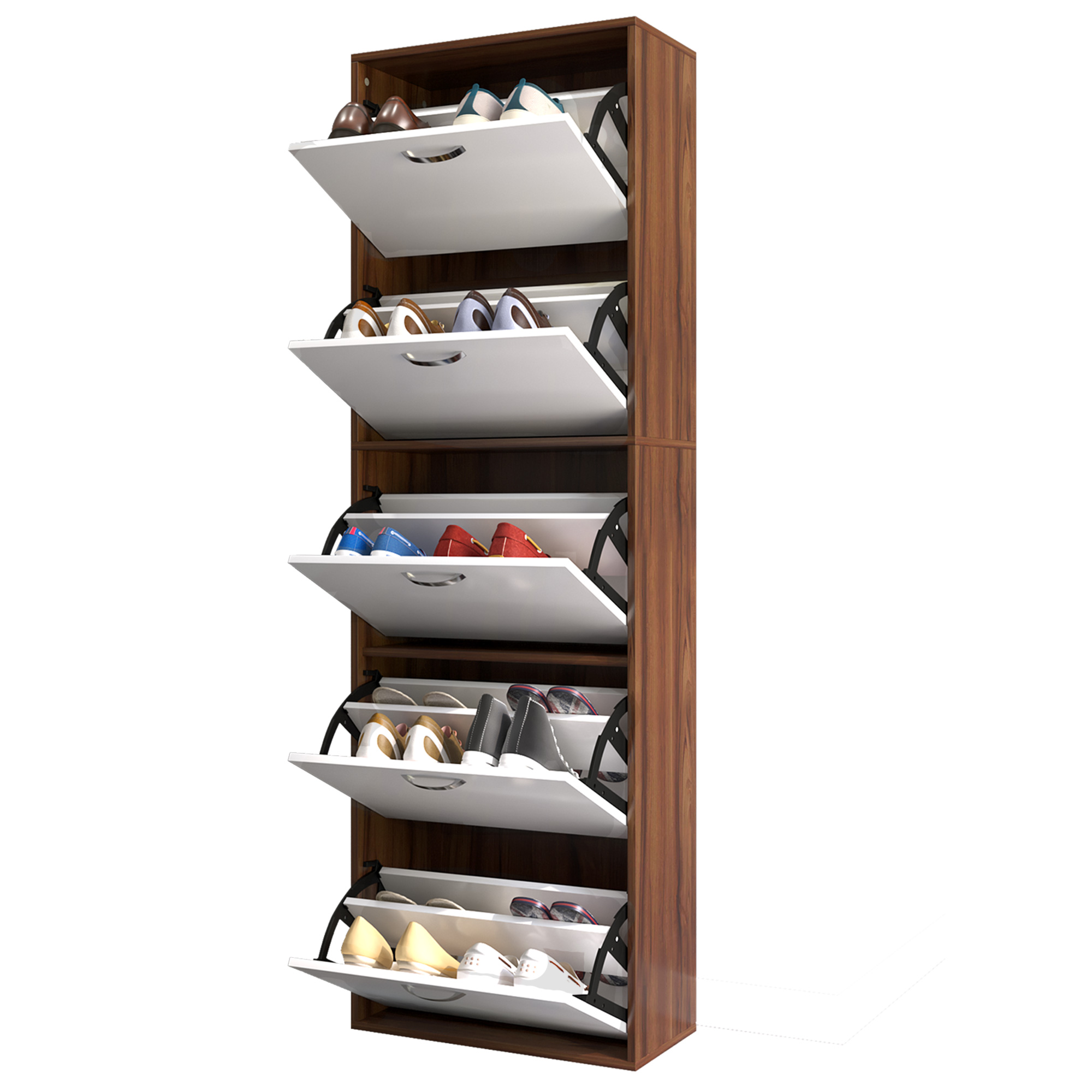 HOMCOM Dulapuri pentru pantofi pe 5 Niveluri Modern in Lemno cu 5 Sertare pentru 30 Perechi de Pantofi Culoare Alb si Maro 60 x 28 x 189cm HOMCOM Dulapuri pentru pantofi pe 5 Niveluri Modern in Lemno cu 5 Sertare pentru 30 Perechi de Pantofi Culoare Alb si Maro 60 x 28 x 189cm