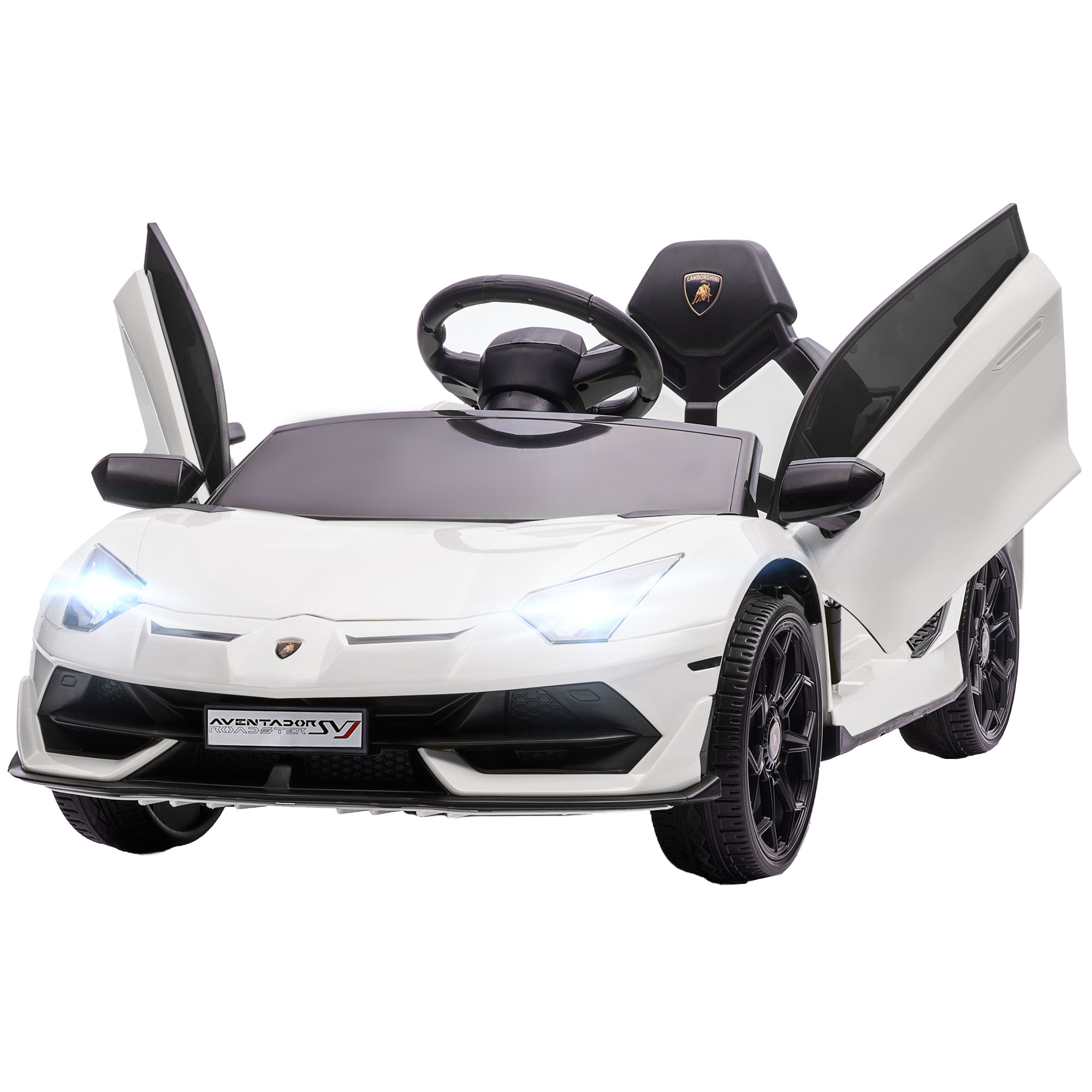 HOMCOM Lamborghini Aventador cu Licenta, Masinuta Electrica pentru Copii cu Usi Fluture, Transport Usor, Telecomanda, Muzica, Claxon de 3-5 ani,Alb HOMCOM Lamborghini Aventador cu Licenta, Masinuta Electrica pentru Copii cu Usi Fluture, Transport Usor, Telecomanda, Muzica, Claxon de 3-5 ani,Alb