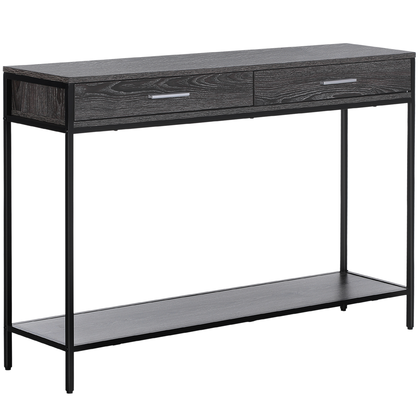 HOMCOM Masă Consolă pentru Intrare, Stil Industrial, din Lemn și Oțel, cu Sertare și Raft, 120x30x81.5cm, Gri | Aosom Romania HOMCOM Masă Consolă pentru Intrare, Stil Industrial, din Lemn și Oțel, cu Sertare și Raft, 120x30x81.5cm, Gri | Aosom Romania