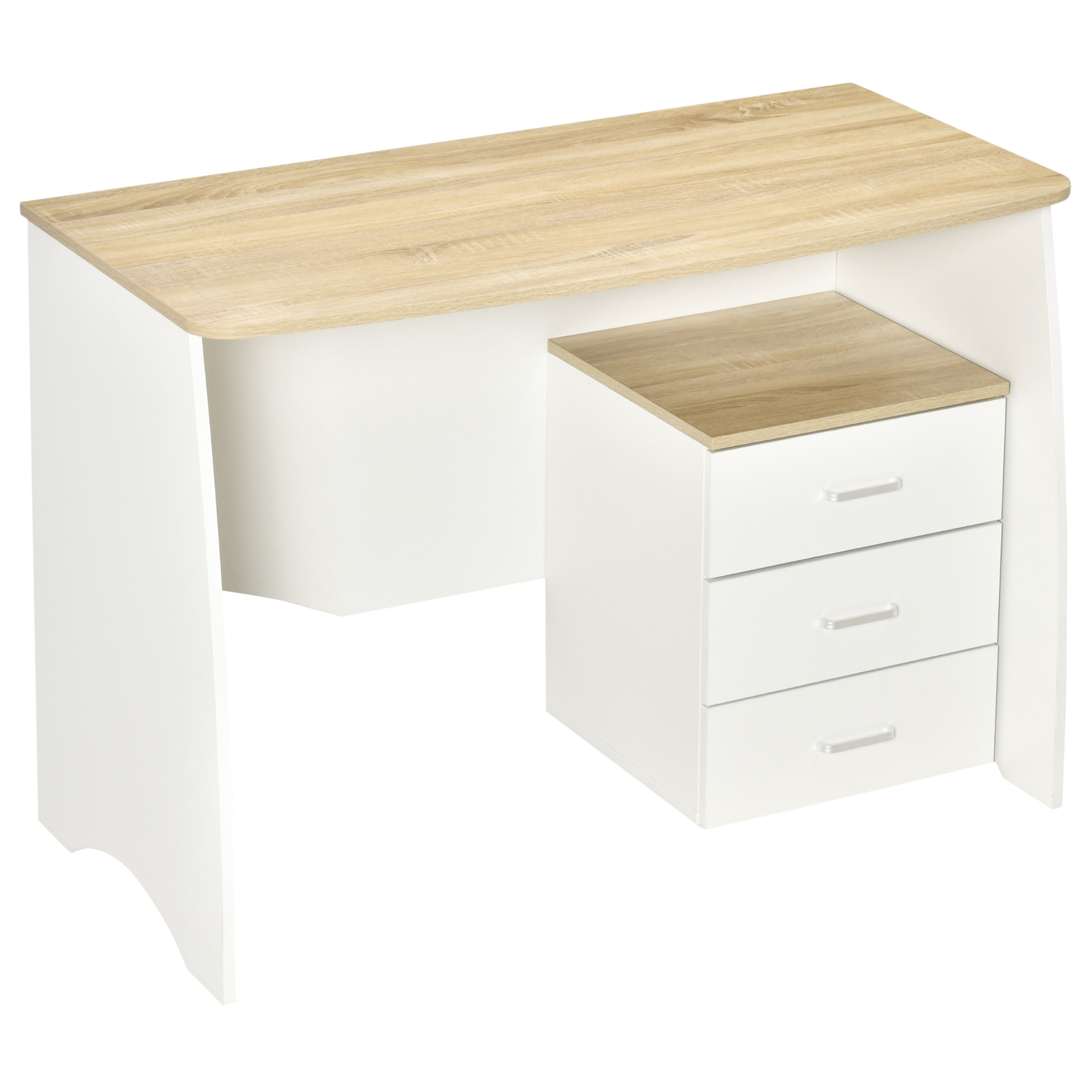 HOMCOM Masa de Birou cu Comodă Modernă pentru Dormitor și Birou, din Lemn, 110x55x75cm, Alb | Aosom Romania HOMCOM Masa de Birou cu Comodă Modernă pentru Dormitor și Birou, din Lemn, 110x55x75cm, Alb | Aosom Romania