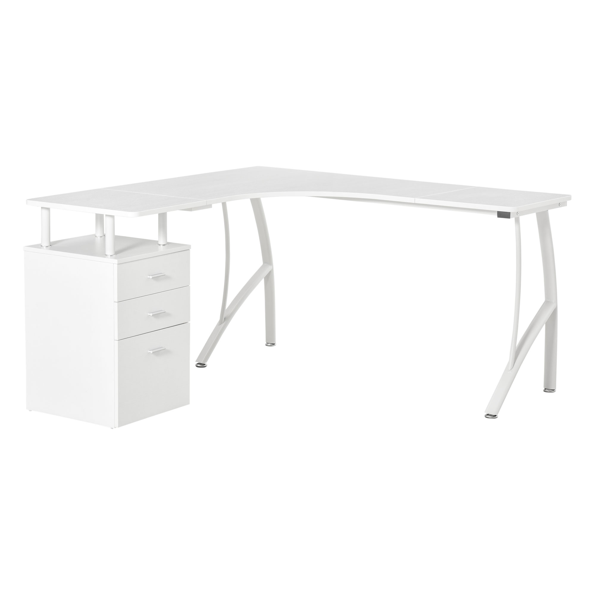 HOMCOM Masa de birou de colt cu sertar, masa de birou oficiu suport PC din lemn si metal, alb, 143,5x143,5x76cm HOMCOM Masa de birou de colt cu sertar, masa de birou oficiu suport PC din lemn si metal, alb, 143,5x143,5x76cm