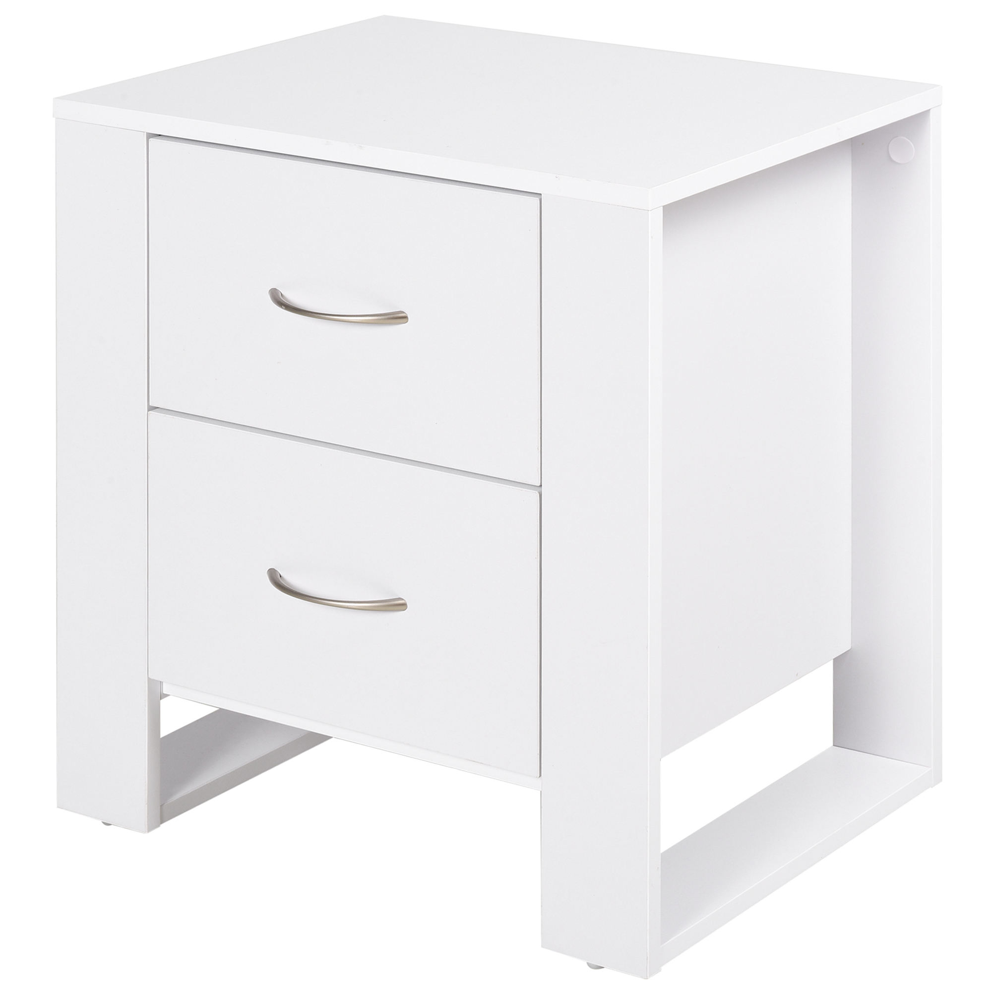 HOMCOM Noptieră Modernă din Lemn cu 2 Sertare, Mânere Argintate, Ideală pentru Dormitor, 48x39x54cm, Alb | Aosom Romania HOMCOM Noptieră Modernă din Lemn cu 2 Sertare, Mânere Argintate, Ideală pentru Dormitor, 48x39x54cm, Alb | Aosom Romania