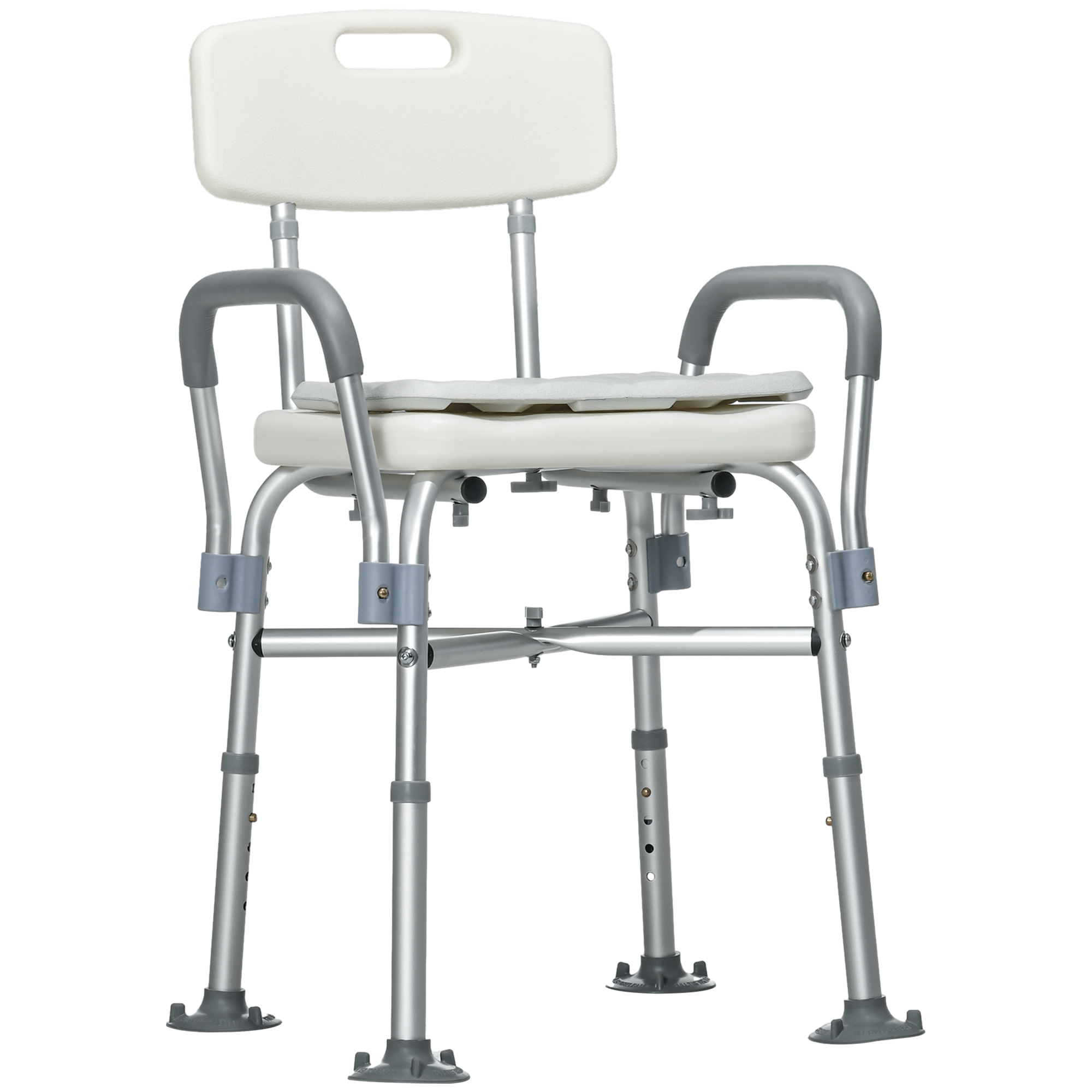 HOMCOM Scaun de Baie din Aluminiu Reglabil, cu Spătar și Brațe, Pernă Moale, Antialunecare, Alb | Aosom Romania HOMCOM Scaun de Baie din Aluminiu Reglabil, cu Spătar și Brațe, Pernă Moale, Antialunecare, Alb | Aosom Romania