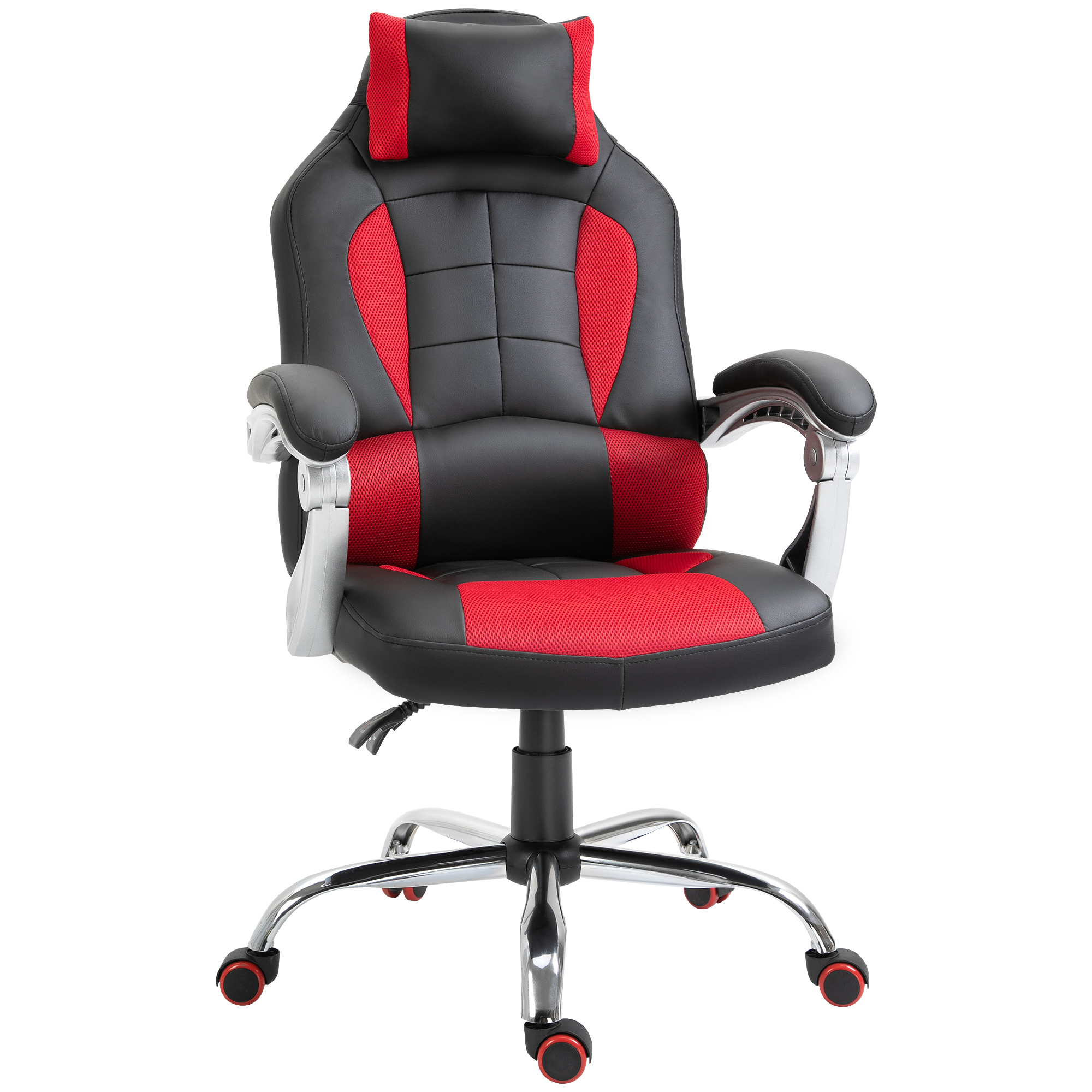 HOMCOM Scaun Gaming Ergonomic cu Inclinare Suport Lombar Tetieră Piele Ecologică Roșu Negru | Aosom Romania HOMCOM Scaun Gaming Ergonomic cu Inclinare Suport Lombar Tetieră Piele Ecologică Roșu Negru | Aosom Romania