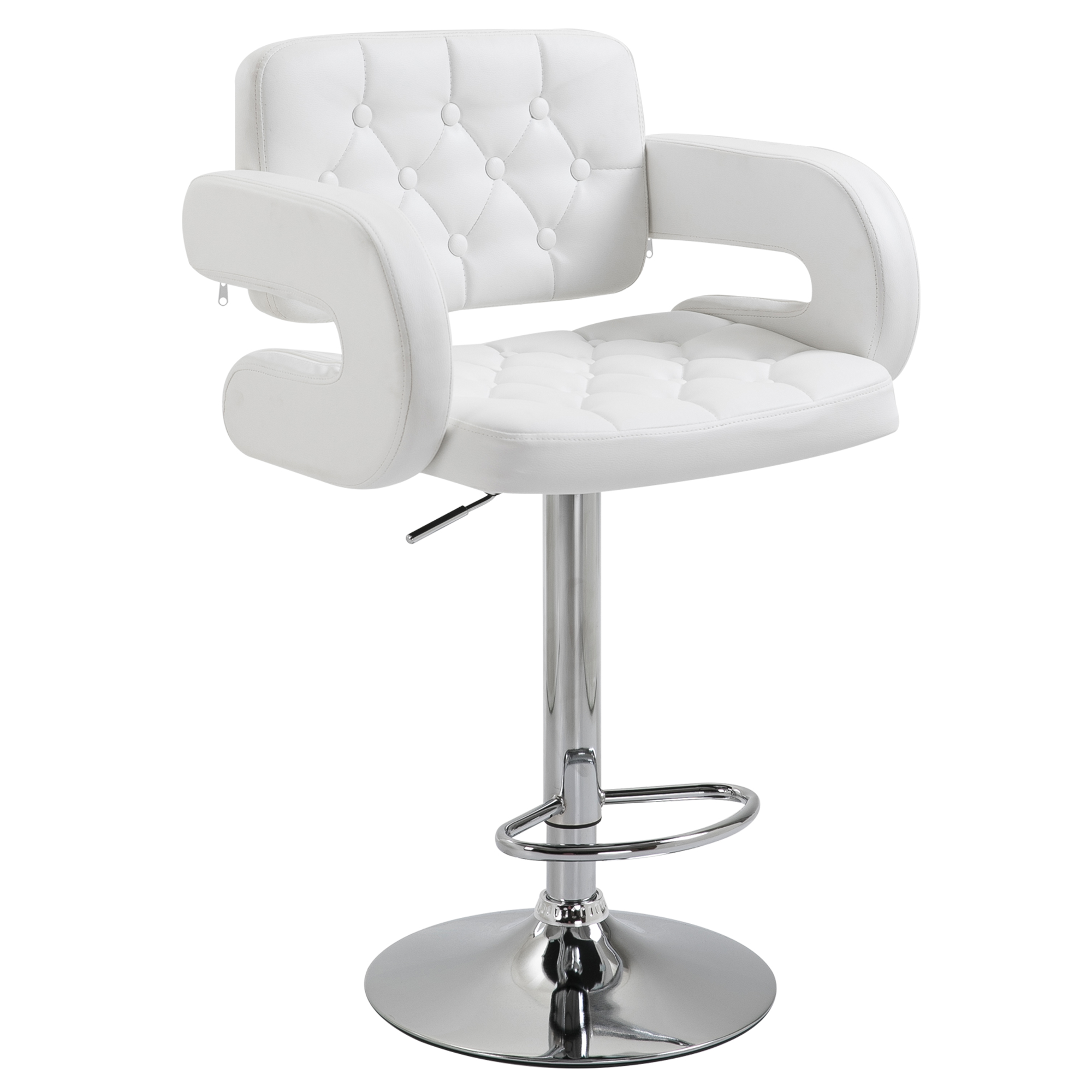 HOMCOM Scaun inalt de bar cu Spatar si Brate, Reglabil, Rotativ din Piele sintetica Alba, pentru Bucatarie sau Pub, 64x50x94-114cm HOMCOM Scaun inalt de bar cu Spatar si Brate, Reglabil, Rotativ din Piele sintetica Alba, pentru Bucatarie sau Pub, 64x50x94-114cm