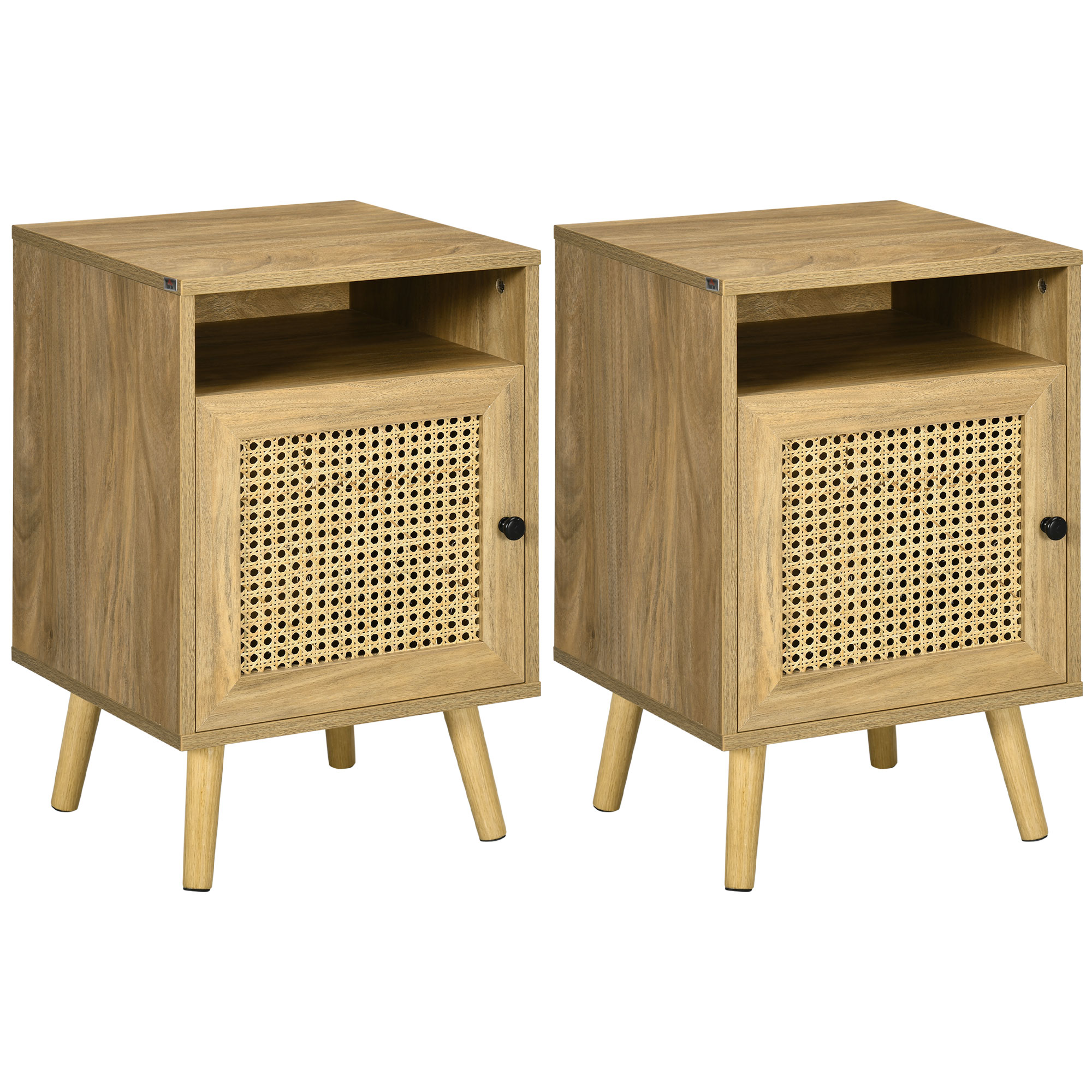 HOMCOM Set 2 Noptiere Moderne cu Dulap și Raft Deschis PAL Ratan MDF pentru Dormitor și Living 39x35x60 cm | Aosom Romania HOMCOM Set 2 Noptiere Moderne cu Dulap și Raft Deschis PAL Ratan MDF pentru Dormitor și Living 39x35x60 cm | Aosom Romania
