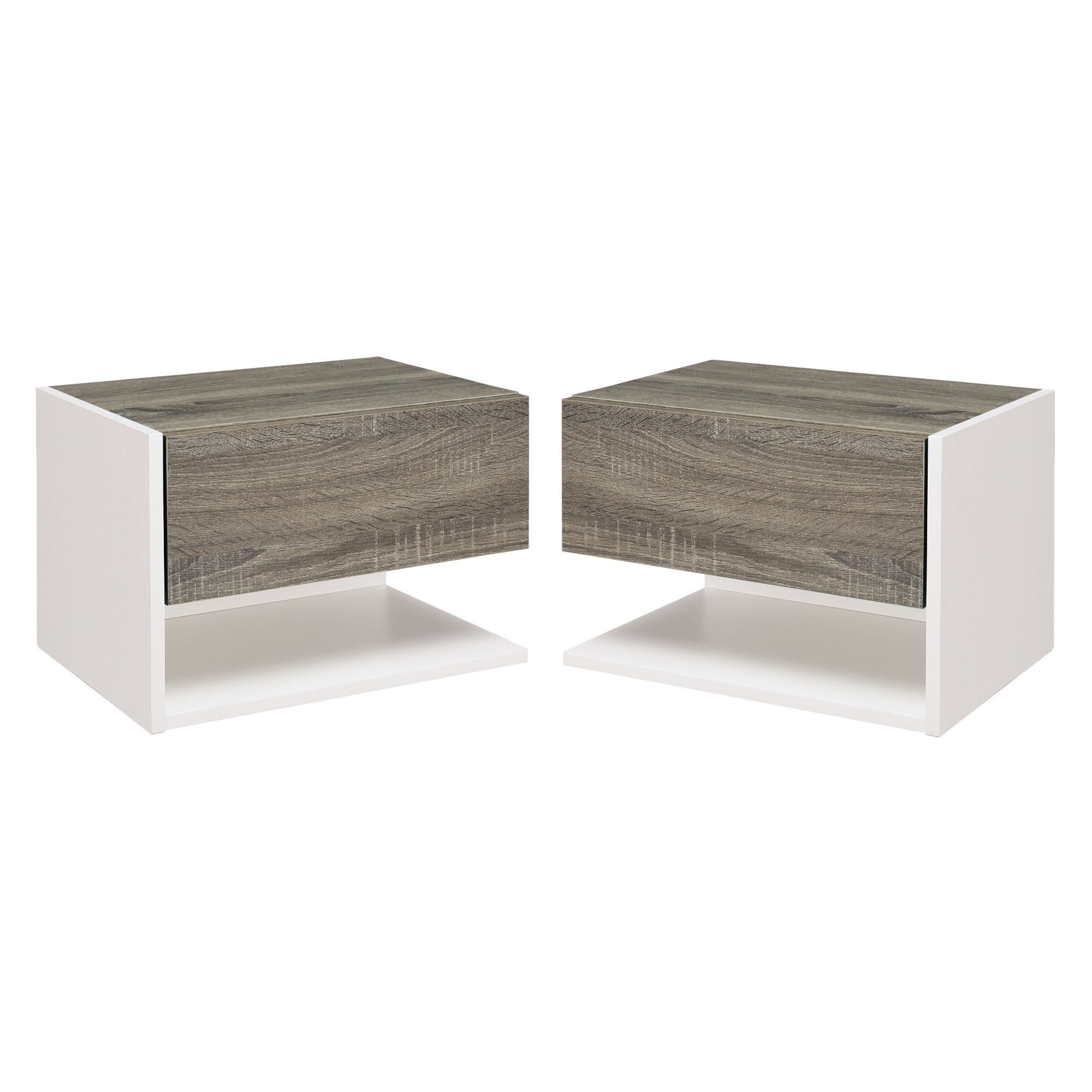 HOMCOM Set 2 Noptiere Suspendate, Dulapuri de Dormitor cu Design Modern, Spațiu de Depozitare, 35x32x22.5cm, Stejar și Negru | Aosom Romania HOMCOM Set 2 Noptiere Suspendate, Dulapuri de Dormitor cu Design Modern, Spațiu de Depozitare, 35x32x22.5cm, Stejar și Negru | Aosom Romania