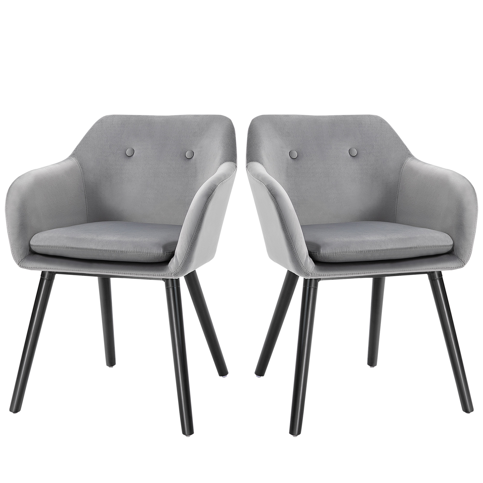 HOMCOM Set 2 Scaune cu Cotiere pentru Sufragerie și Bucătărie Tapitate cu Catifea și Picioare din Lemn Gri 54x56x74 cm | Aosom Romania HOMCOM Set 2 Scaune cu Cotiere pentru Sufragerie și Bucătărie Tapitate cu Catifea și Picioare din Lemn Gri 54x56x74 cm | Aosom Romania