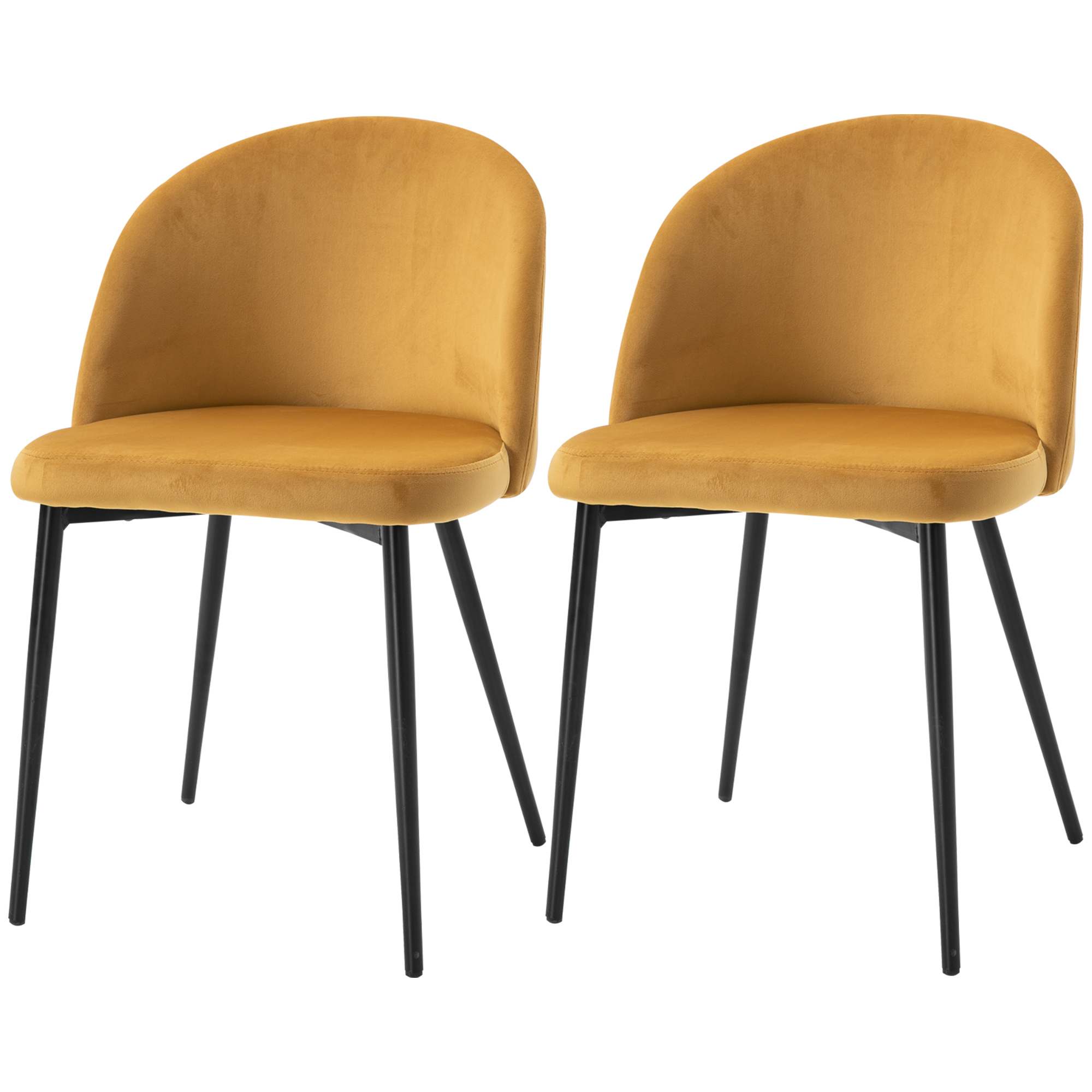 HOMCOM Set 2 Scaune Elegante pentru Sufragerie și Bucătărie Tapitate cu Catifea Galbenă Design Confortabil 49x50x77 cm | Aosom Romania HOMCOM Set 2 Scaune Elegante pentru Sufragerie și Bucătărie Tapitate cu Catifea Galbenă Design Confortabil 49x50x77 cm | Aosom Romania