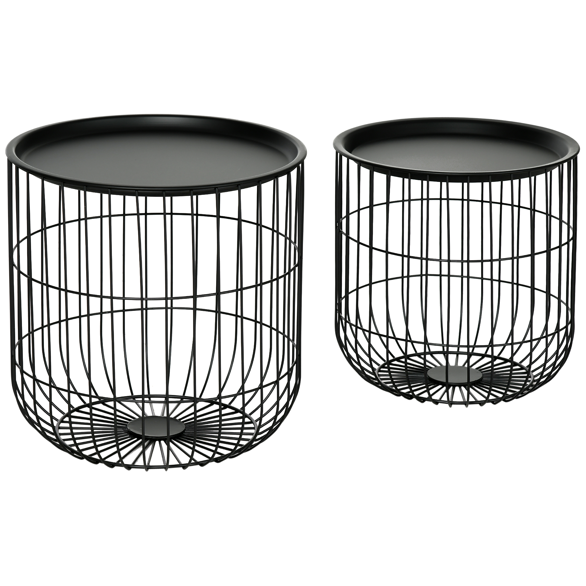 HOMCOM Set de 2 Mese Rotunde Suprapuse, Corp din Oțel, Blat Detasabil, Design Modern pentru Living, Negru | Aosom Romania HOMCOM Set de 2 Mese Rotunde Suprapuse, Corp din Oțel, Blat Detasabil, Design Modern pentru Living, Negru | Aosom Romania